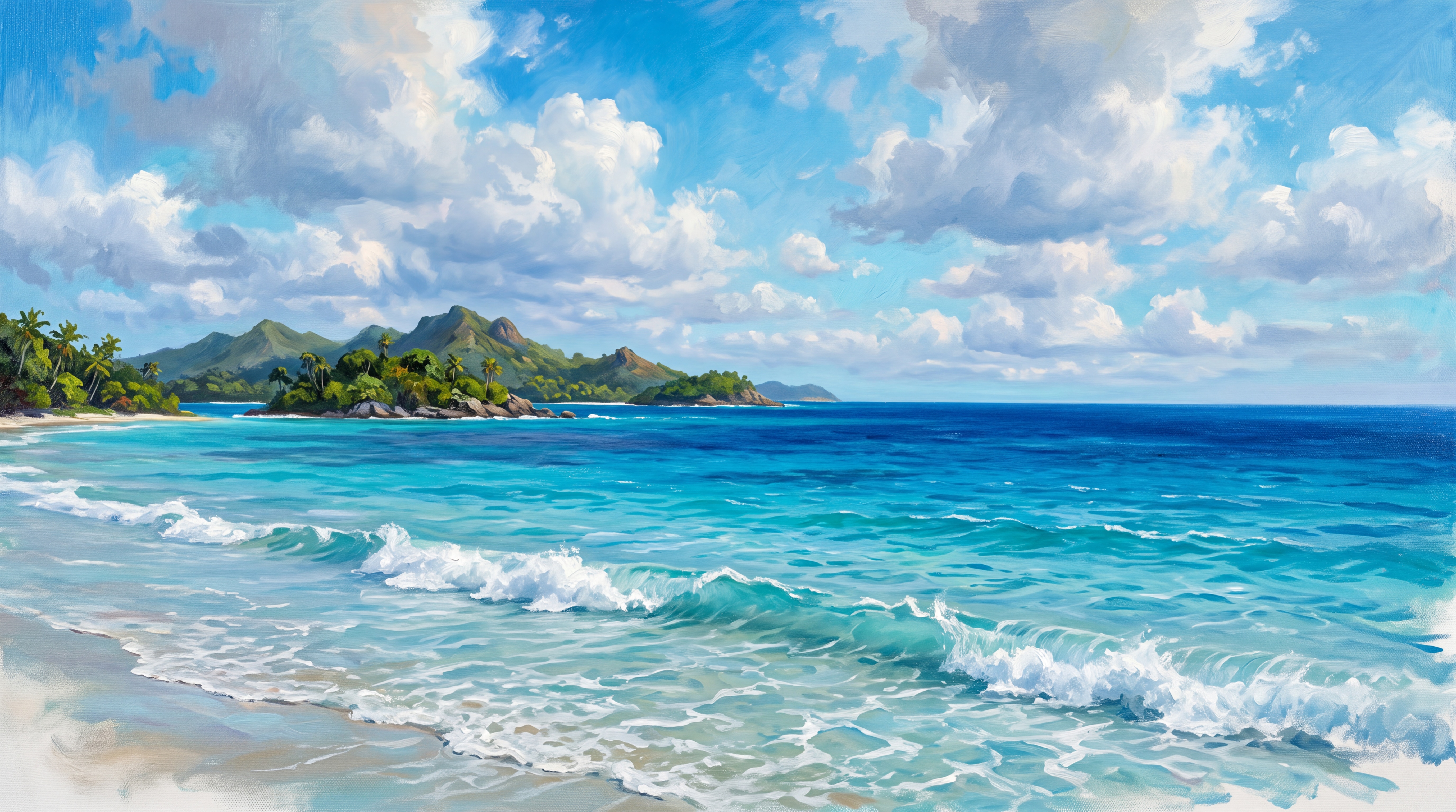 Teal Ocean Scenic Painterly Wallpaper Mural, Peel-and-stick Finish