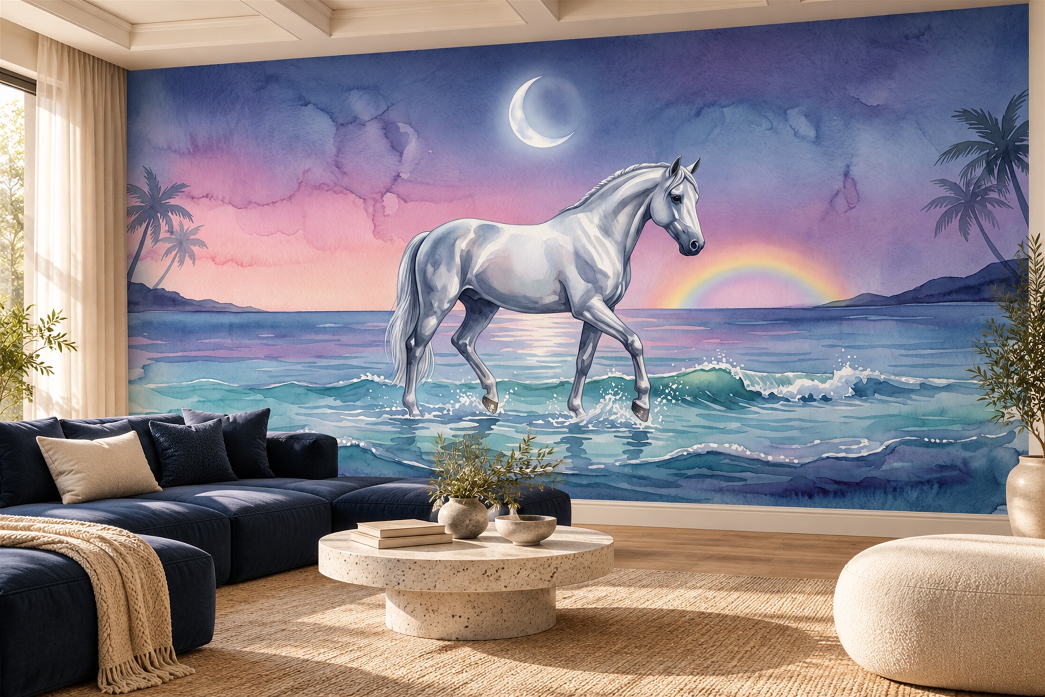 Purple Horse Wallpaper Mural, Shown In A Bedroom, Peel-and-stick Finish