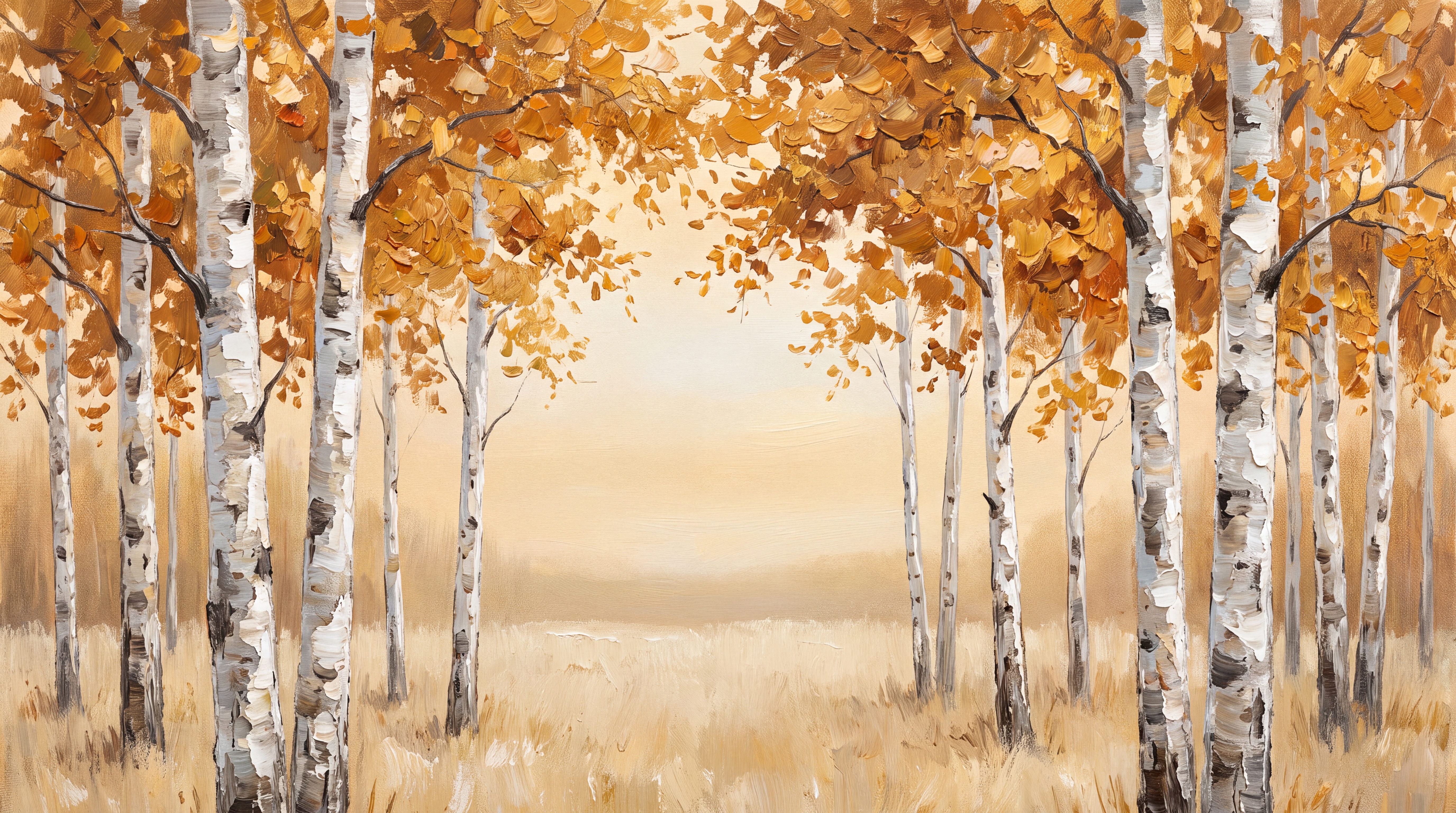 Orange Birch Scenic Wallpaper Mural Accent-wall-wallpaper-murals, Peel-and-stick Finish