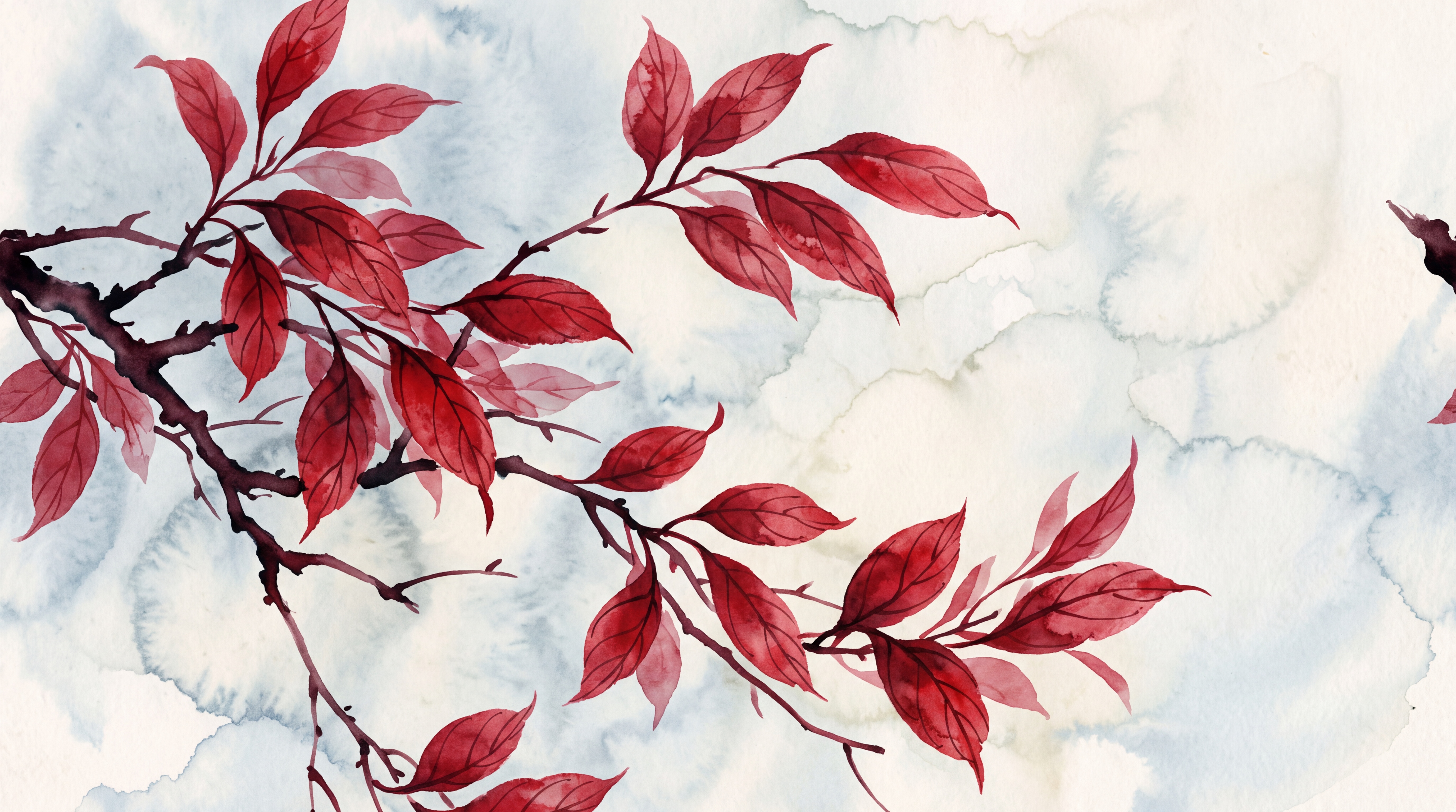 Red Leaf Botanical Wallpaper Mural, Peel-and-stick Finish