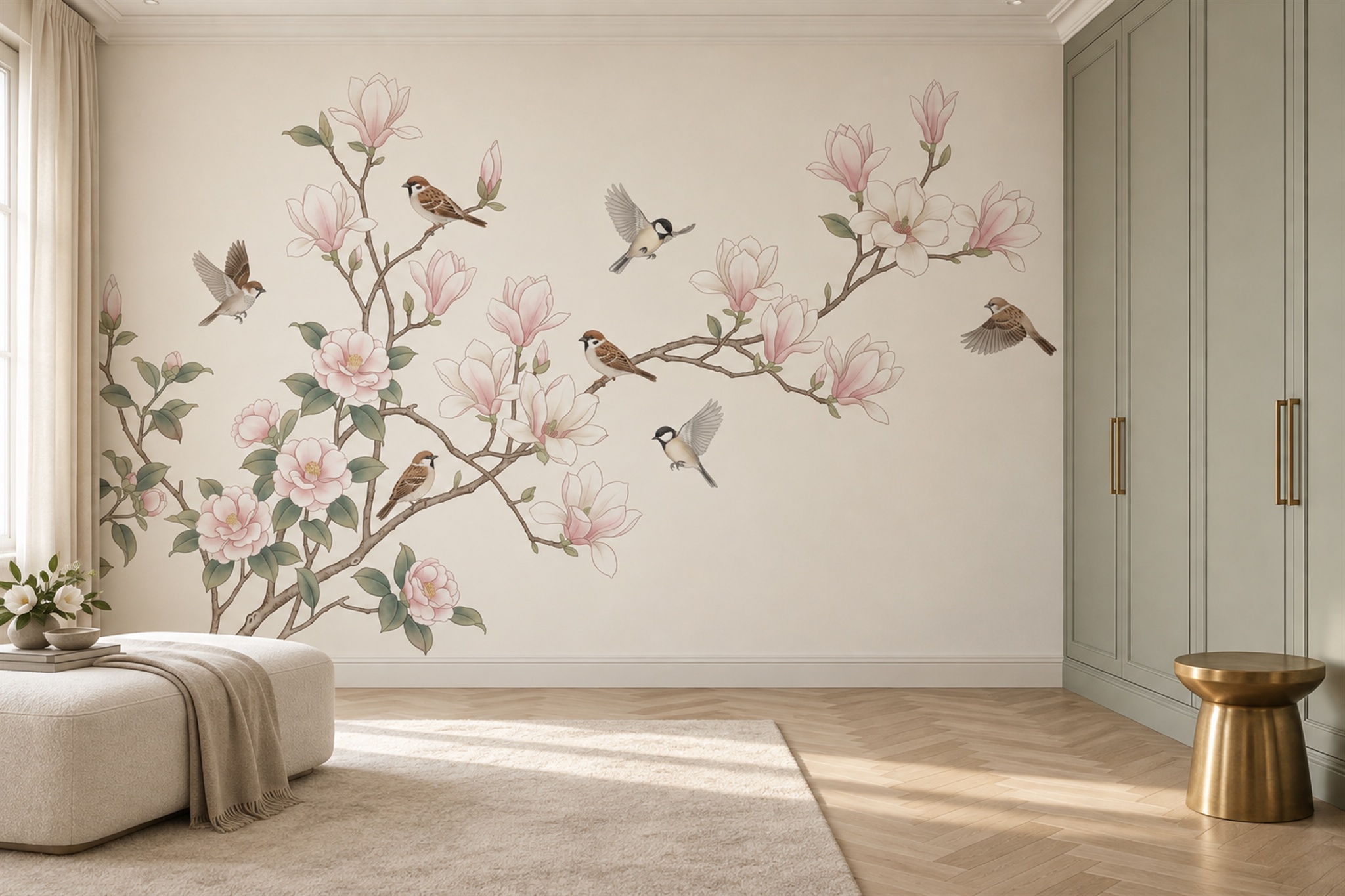 Pink Pattern Decorative Wallpaper Mural Layered Linear Wallpaper Mural Accent-wall-wallpaper-murals, Peel-and-stick Finish