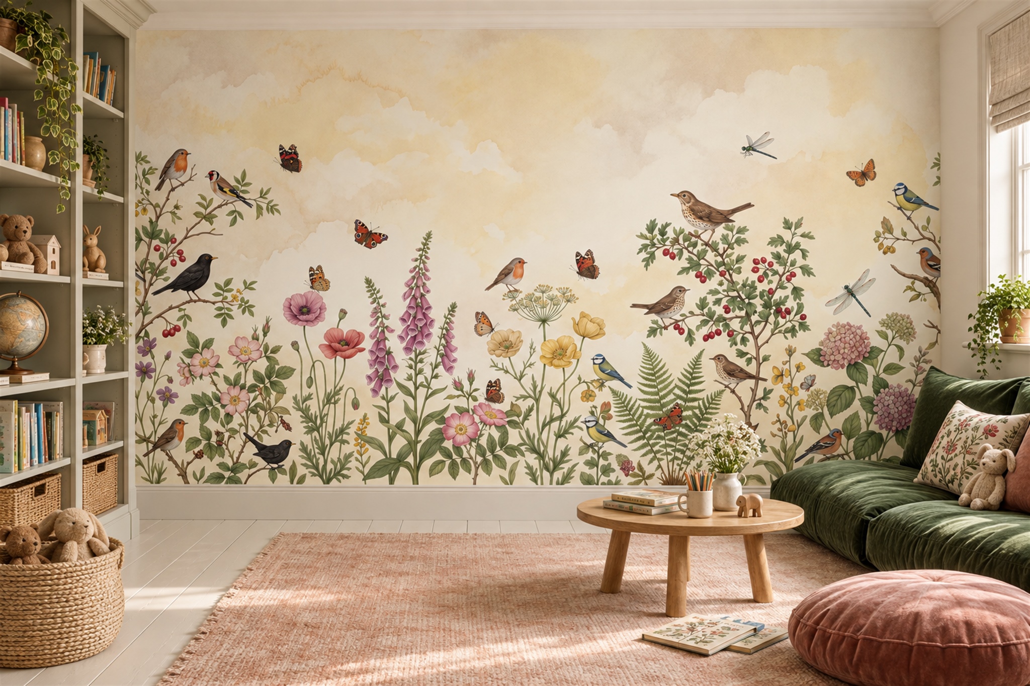Yellow Meadow Scenic Wallpaper Mural Home-office-wallpaper-murals, Shown In A Home Office, Peel-and-stick Finish