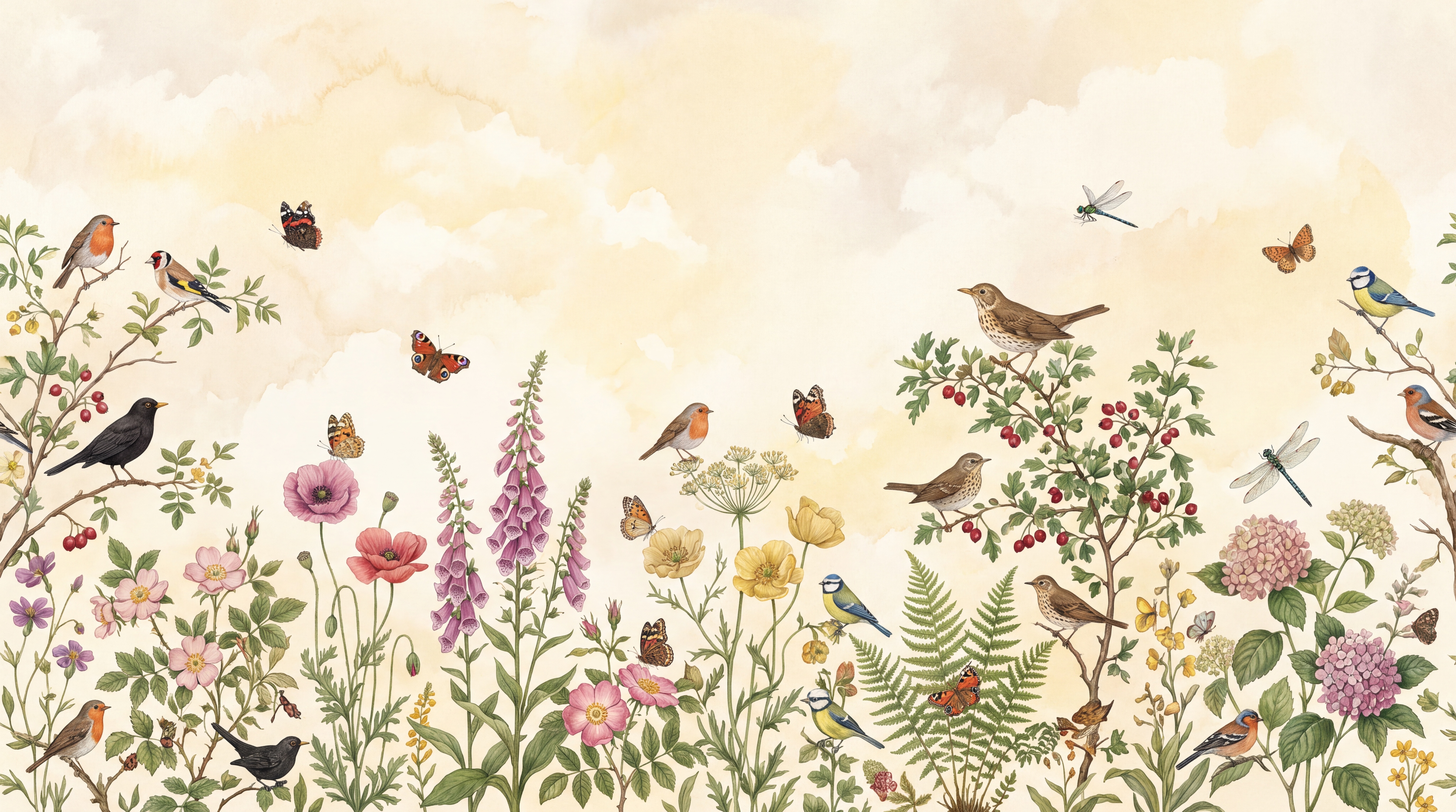 Yellow Meadow Scenic Wallpaper Mural, Peel-and-stick Finish