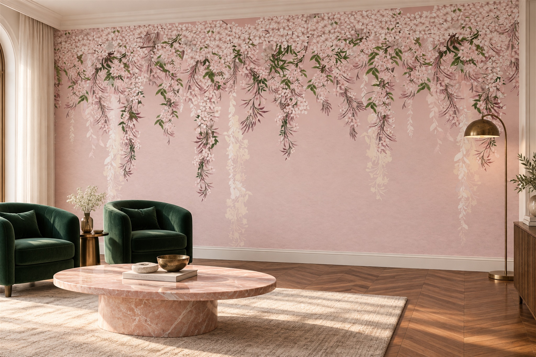 Pink Pattern Decorative Wallpaper Mural Layered Curved Wallpaper Mural Accent-wall-wallpaper-murals, Peel-and-stick Finish