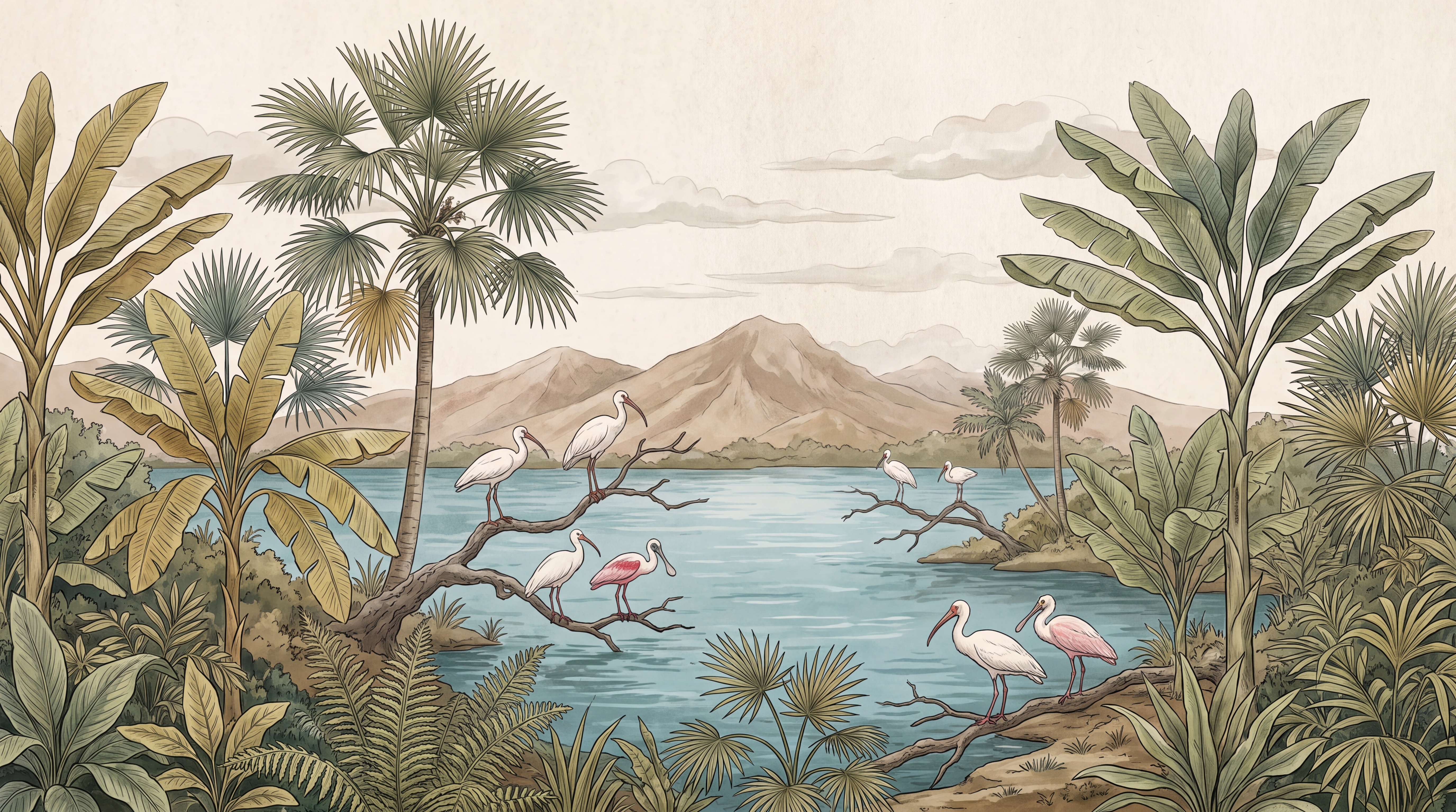 Teal Tropical Artful Layered Wallpaper Mural, Peel-and-stick Finish