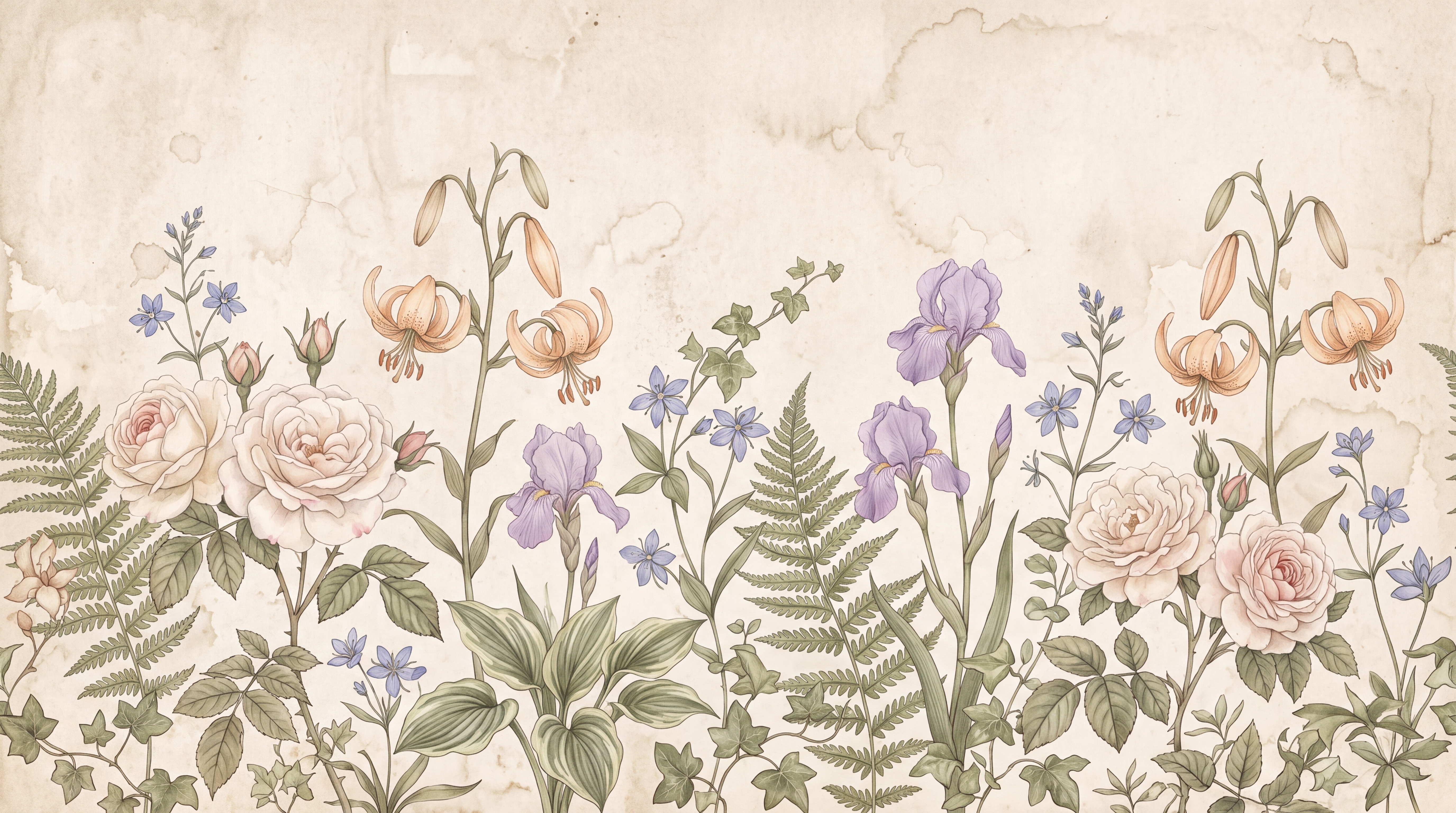 Beige Floral Botanical Wallpaper Mural Bedroom-wallpaper-murals, Peel-and-stick Finish
