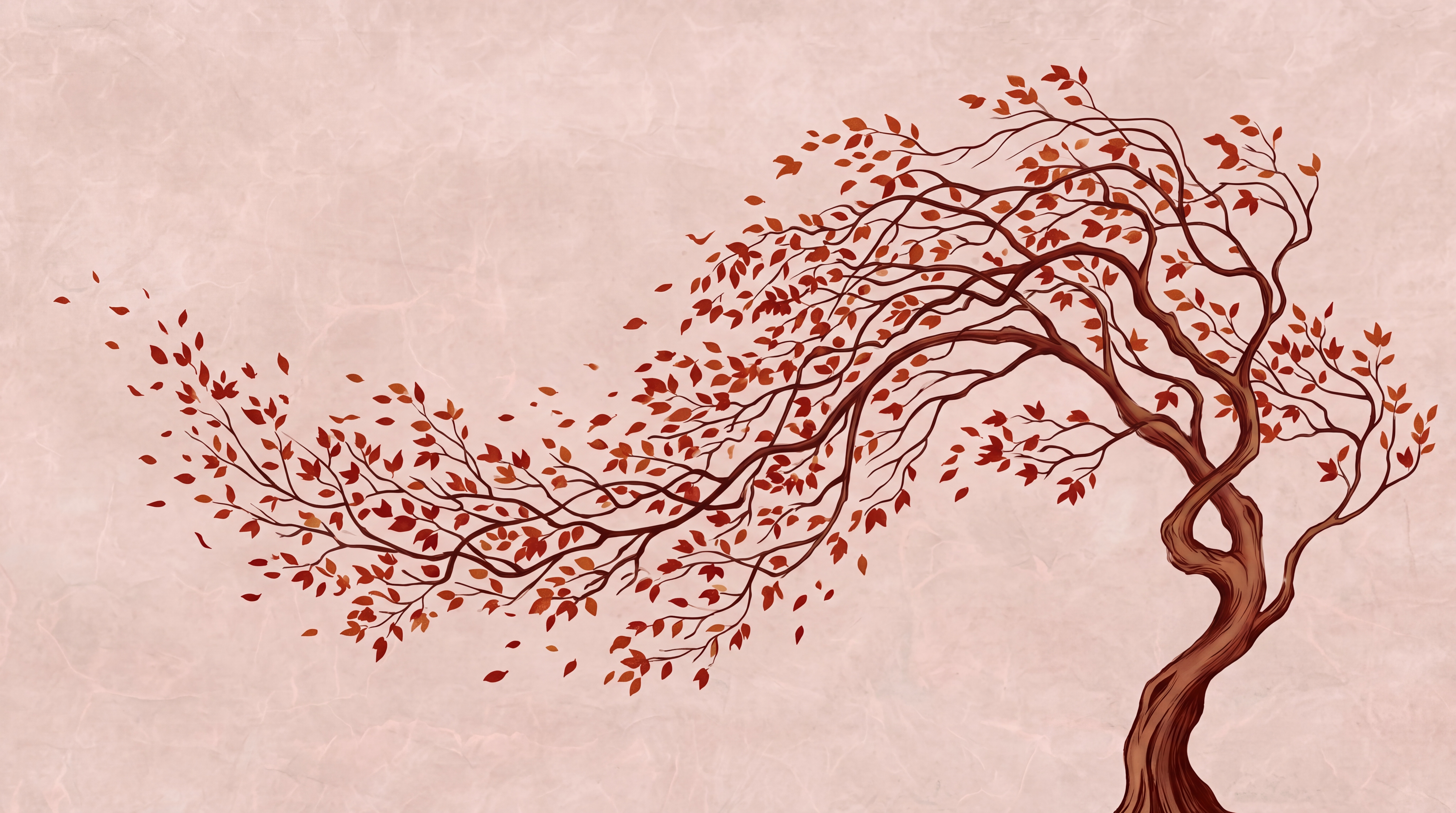 Pink Tree Scenic Decorative Wallpaper Mural, Peel-and-stick Finish