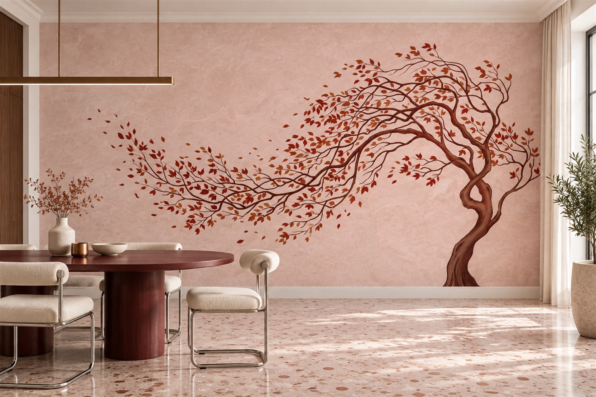 Pink Tree Scenic Decorative Wallpaper Mural Bedroom-wallpaper-murals, Peel-and-stick Finish