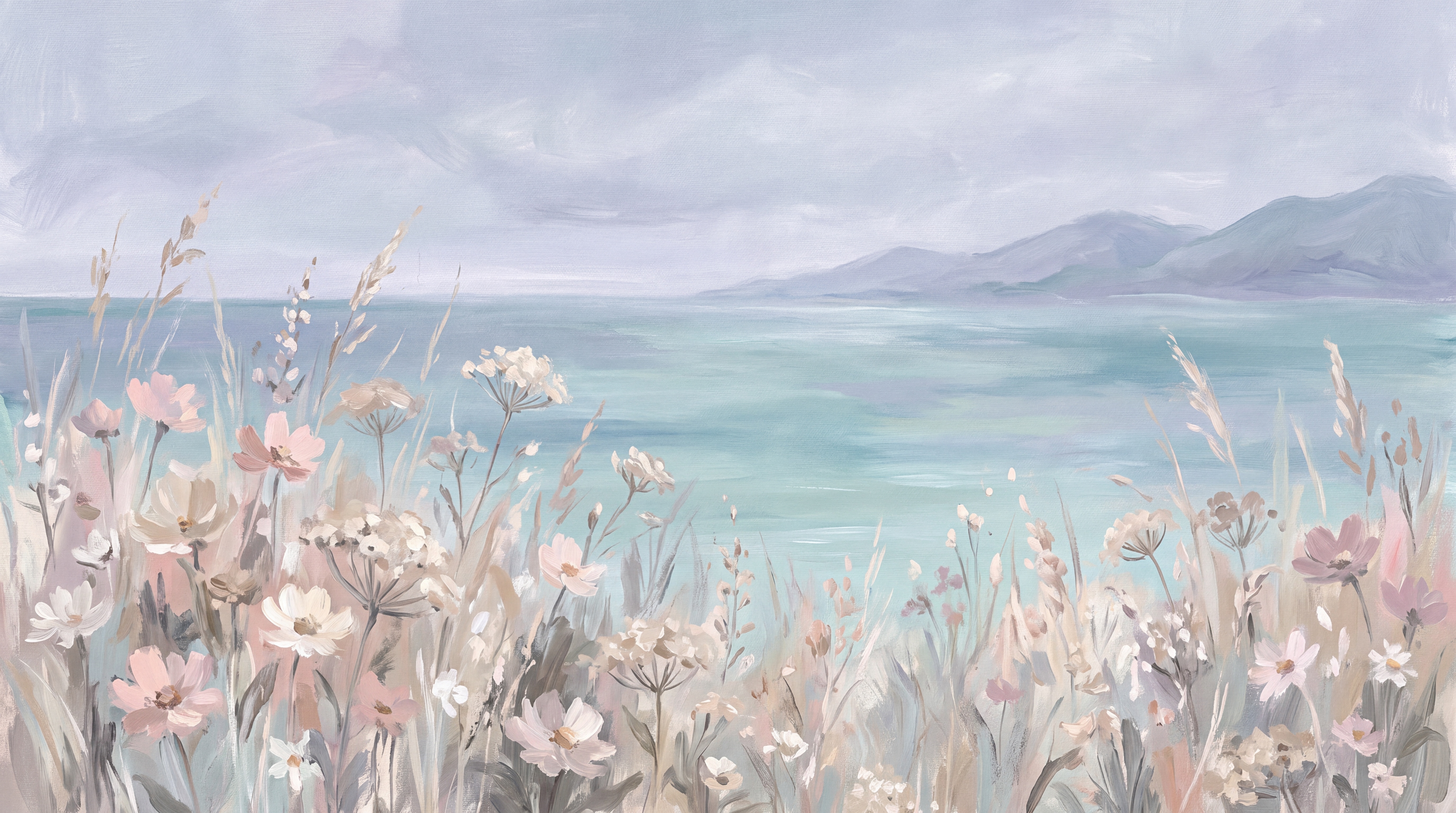 Aqua Meadow Scenic Wallpaper Mural, Peel-and-stick Finish