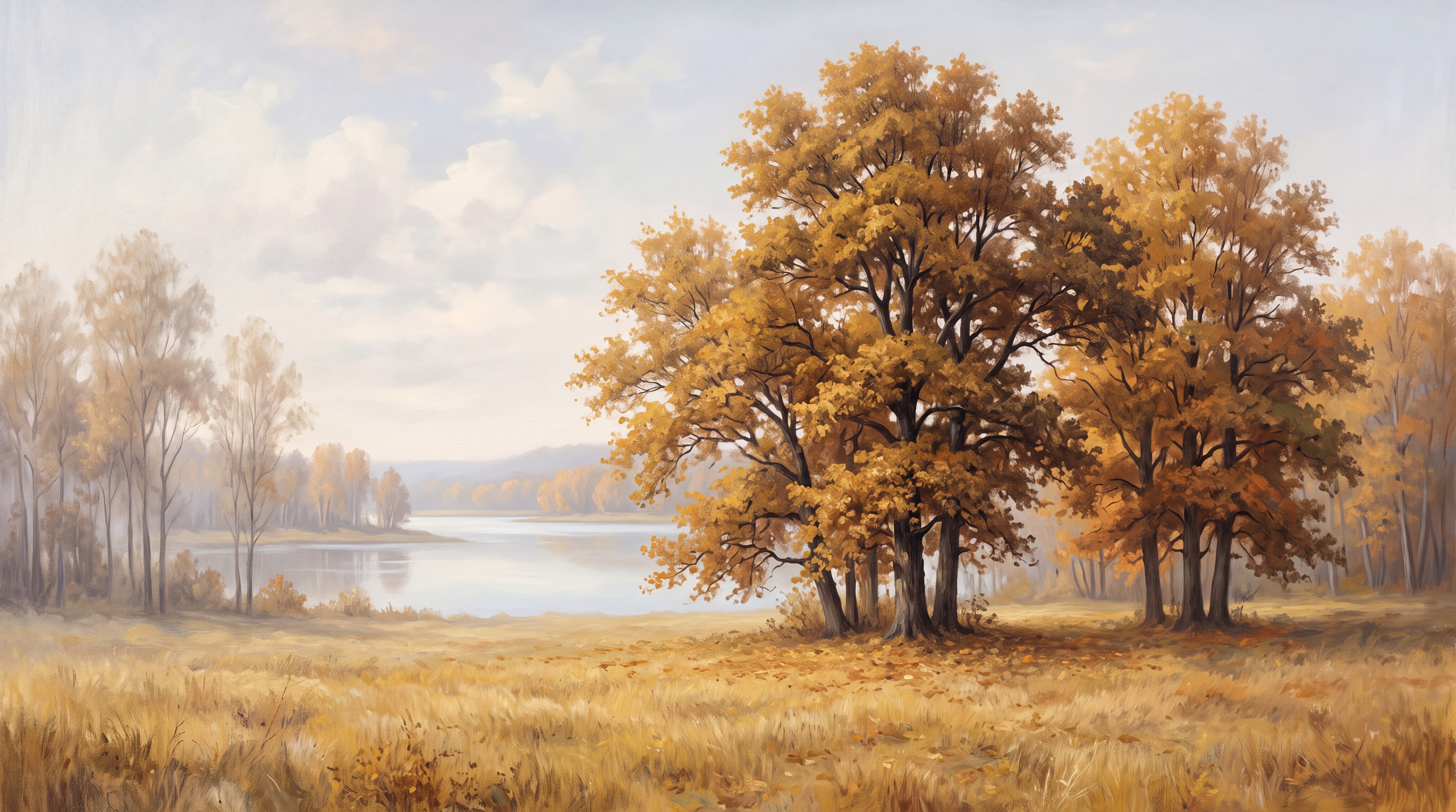 Gold Scenic Scenic Painterly Wallpaper Mural, Peel-and-stick Finish