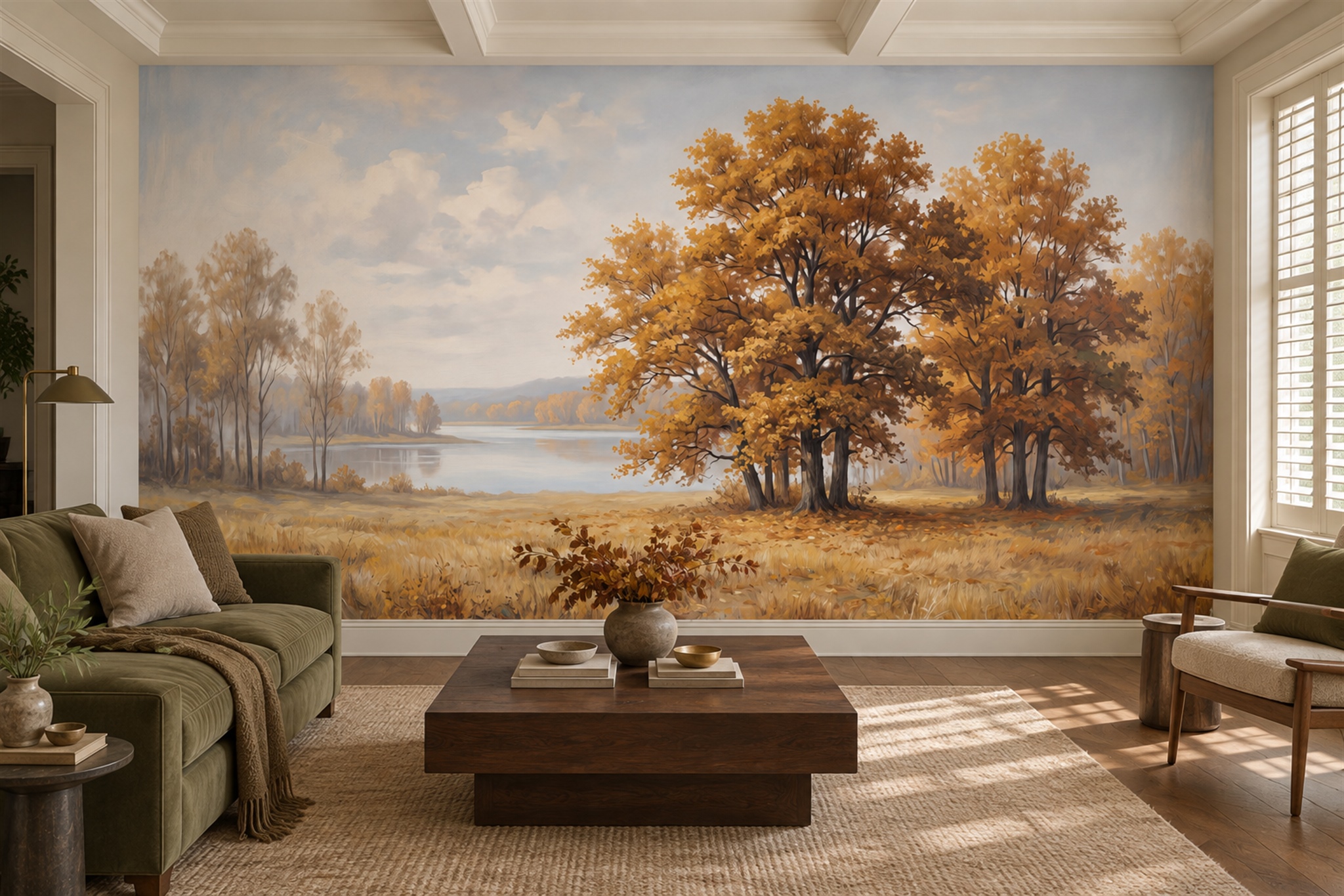 Gold Scenic Scenic Painterly Wallpaper Mural Home-office-wallpaper-murals, Peel-and-stick Finish
