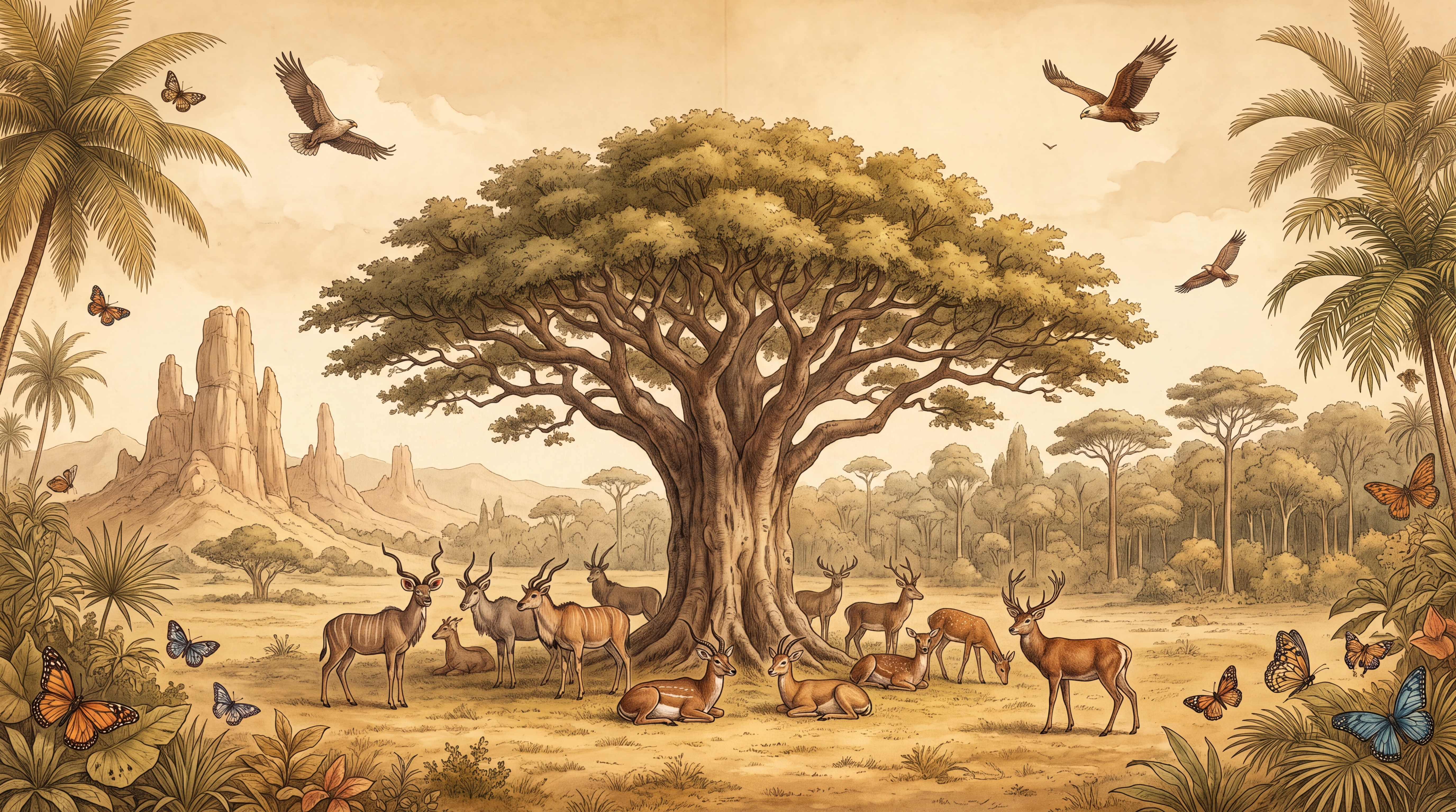 Gold Safari Scenic Wallpaper Mural, Peel-and-stick Finish