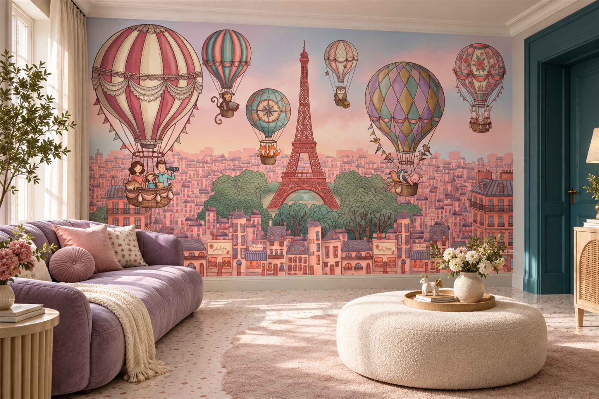 Pink Pattern Decorative Wallpaper Mural Layered Graphic Wallpaper Mural Accent-wall-wallpaper-murals, Peel-and-stick Finish
