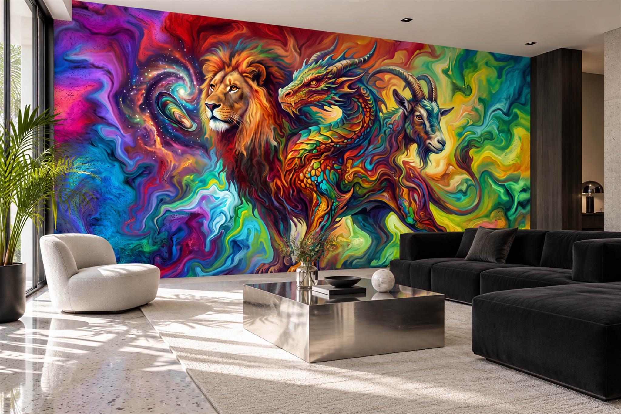 Orange Pattern Decorative Abstract Wallpaper Mural Living-room-wallpaper-murals, Shown In A Living Room, Peel-and-stick Finish