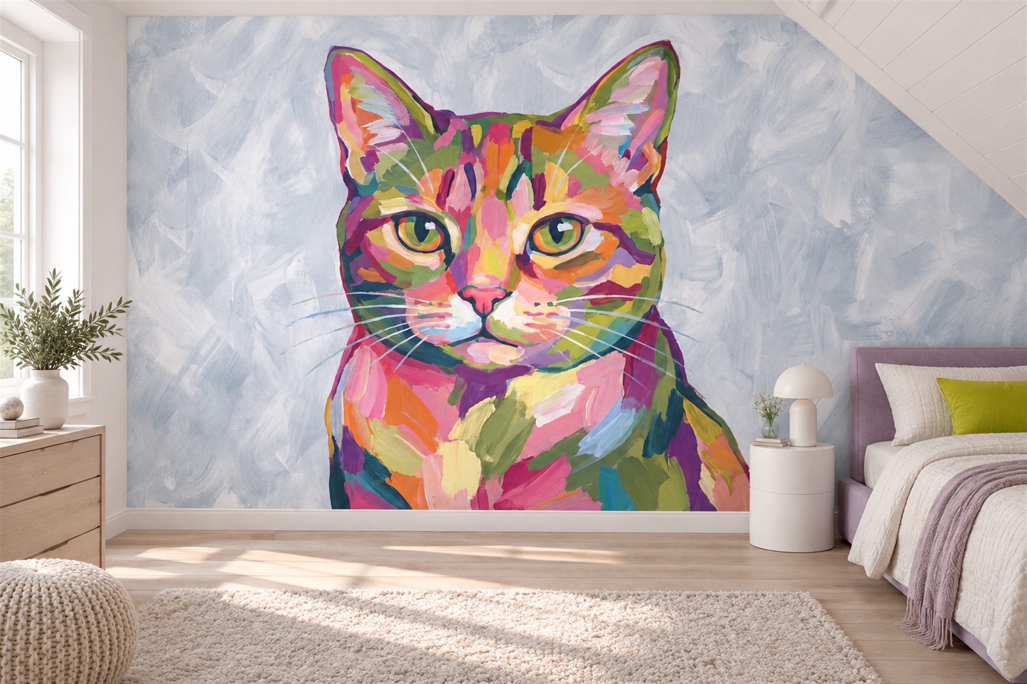 Pink Art Artful Wallpaper Mural Bedroom-wallpaper-murals, Peel-and-stick Finish