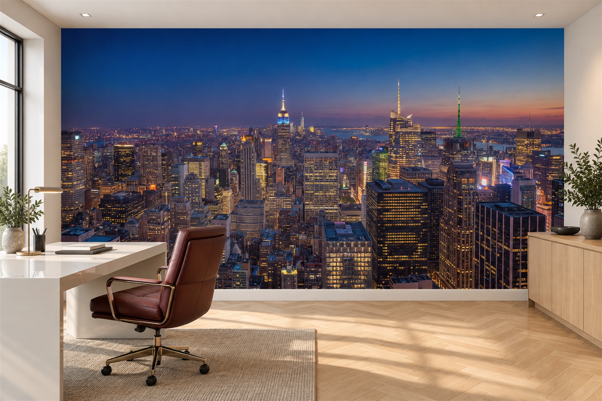 Blue Pattern Decorative Wallpaper Mural Hand Painted Wallpaper Mural Home-office-wallpaper-murals, Shown In A Home Office, Peel-and-stick Finish