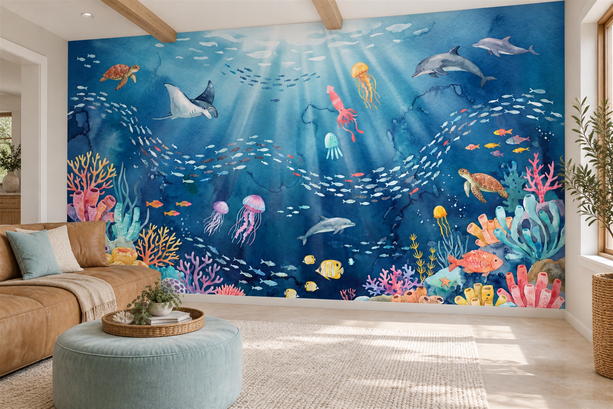 Blue Reef Scenic Decorative Wallpaper Mural Accent-wall-wallpaper-murals, Peel-and-stick Finish