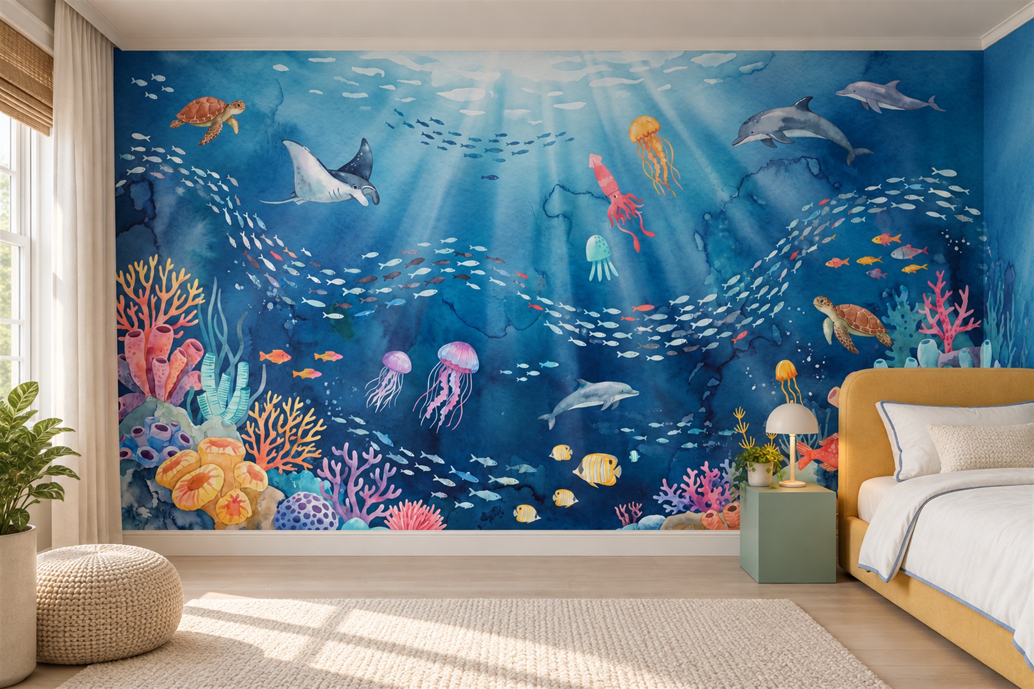 Blue Reef Scenic Decorative Wallpaper Mural Feature-wall-wallpaper-murals, Peel-and-stick Finish
