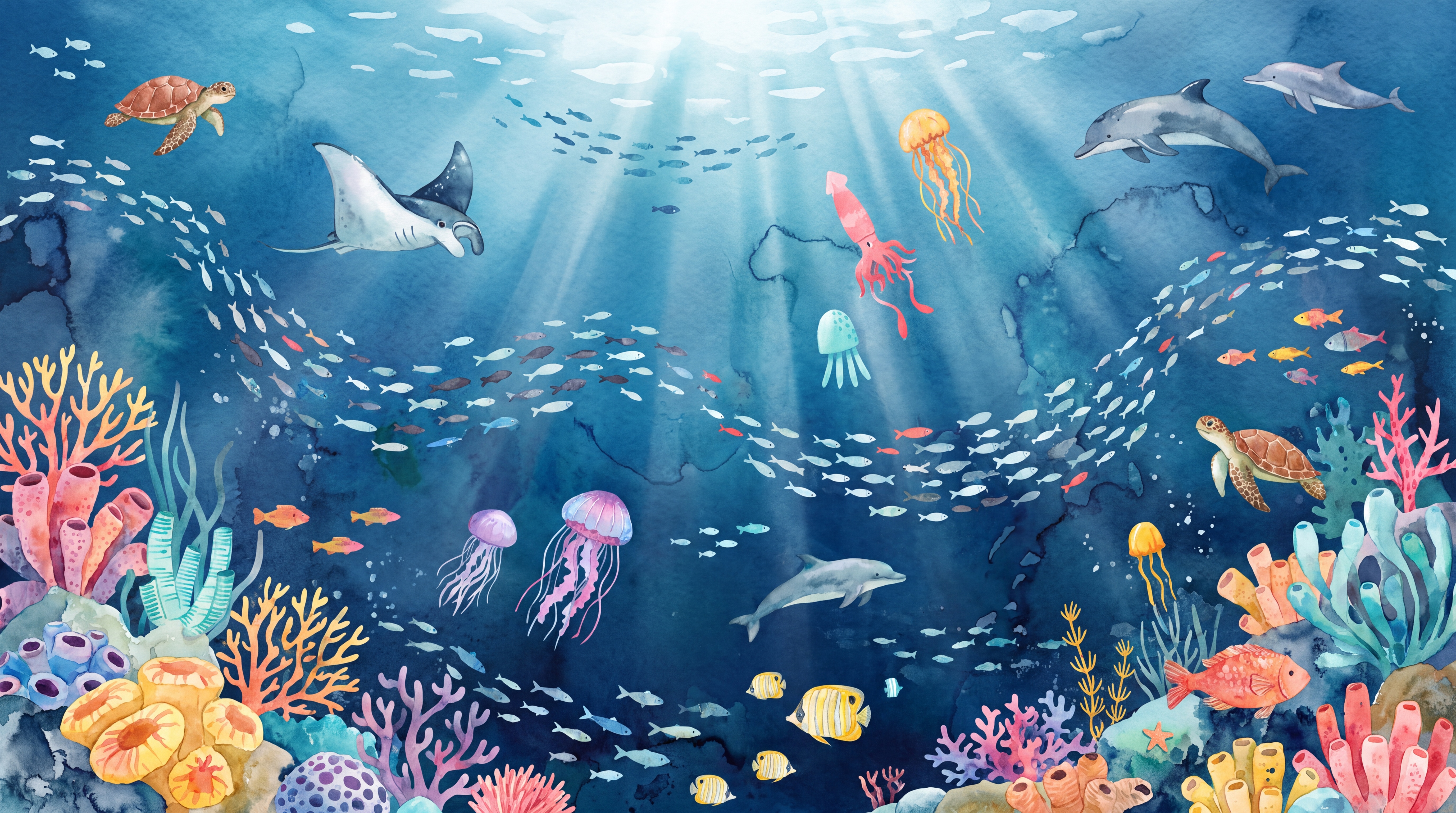 Blue Reef Scenic Decorative Wallpaper Mural Accent-wall-wallpaper-murals, Peel-and-stick Finish