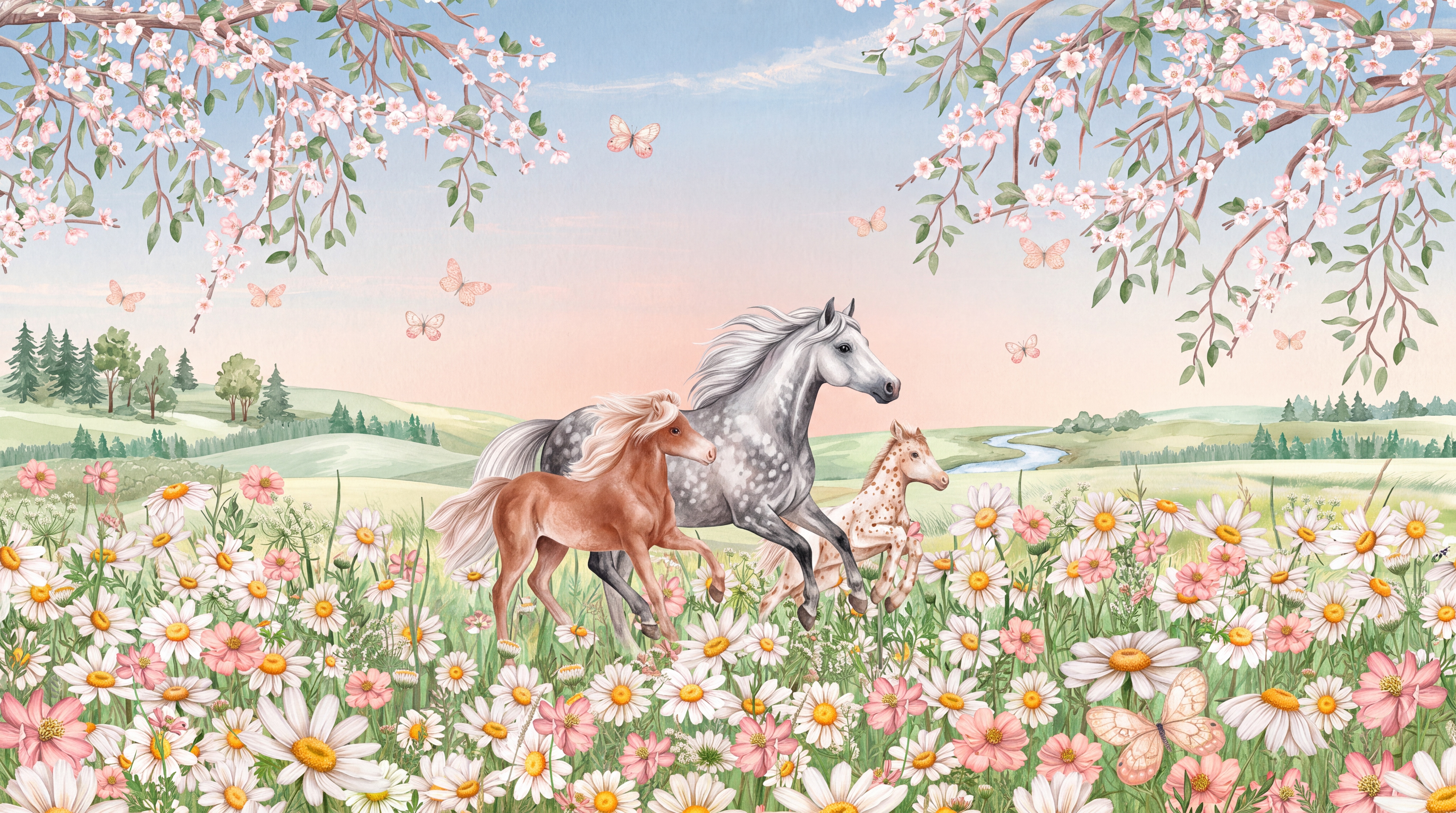 Pink Pattern Decorative Wallpaper Mural Layered Hand Painted Wallpaper, Peel-and-stick Finish