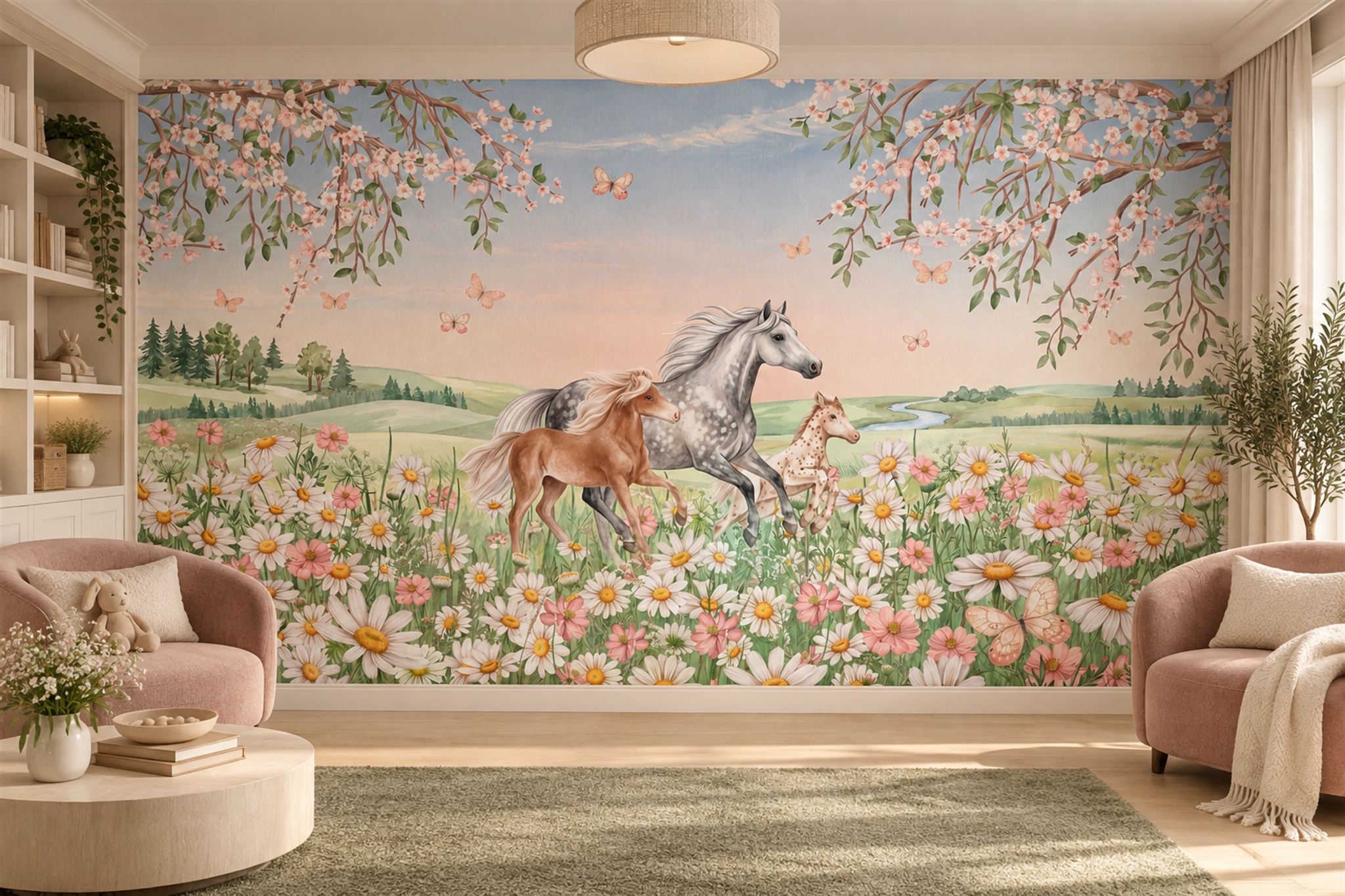 Pink Pattern Decorative Wallpaper Mural Layered Hand Painted Wallpaper Accent-wall-wallpaper-murals, Peel-and-stick Finish