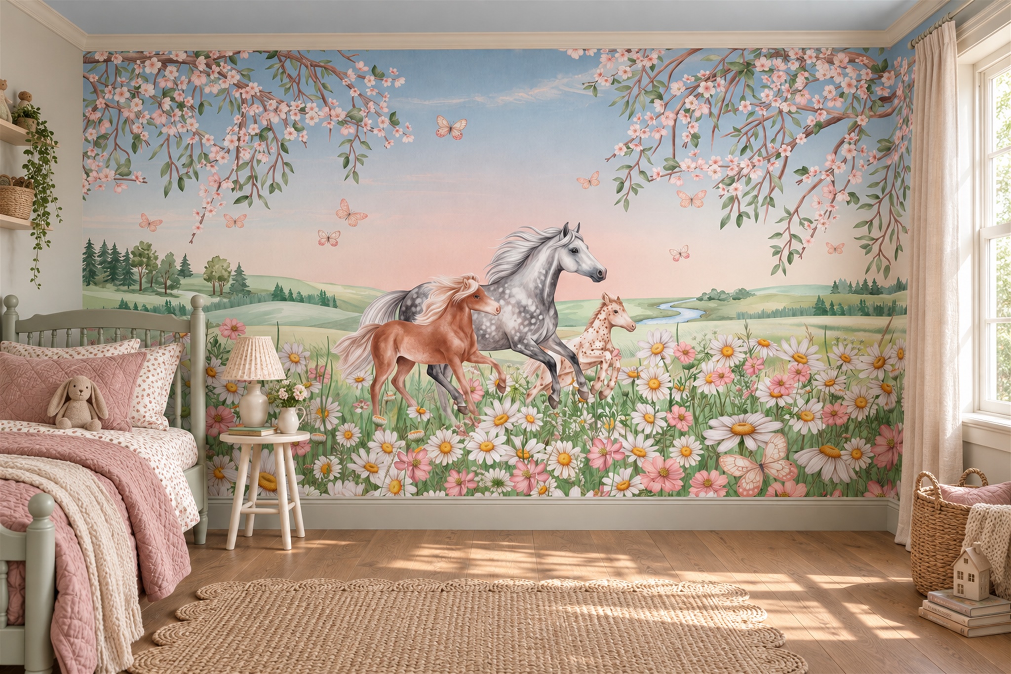 Pink Pattern Decorative Wallpaper Mural Layered Hand Painted Wallpaper Living-room-wallpaper-murals, Peel-and-stick Finish