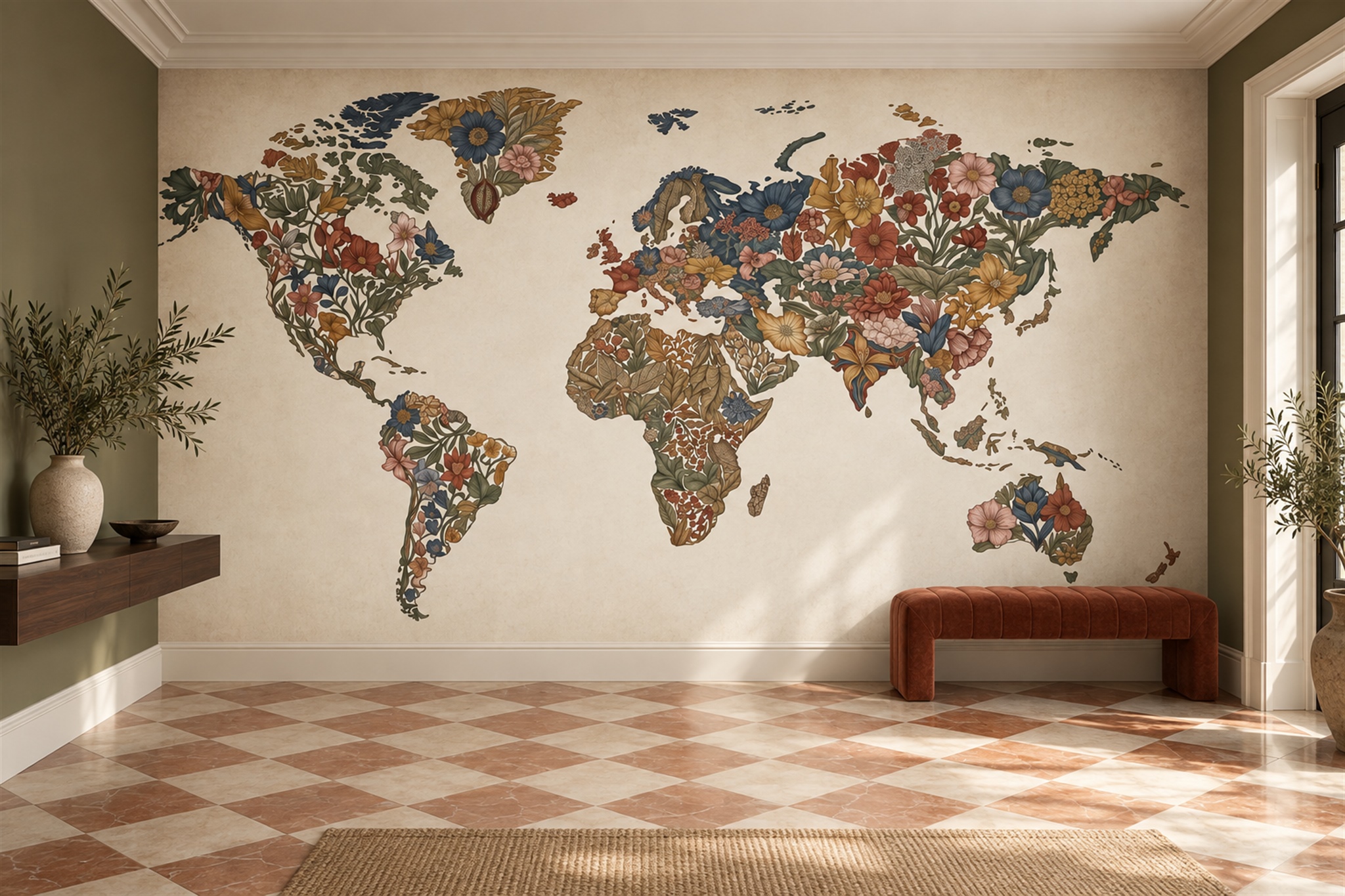 Beige Map Artful Wallpaper Mural Home-office-wallpaper-murals, Peel-and-stick Finish
