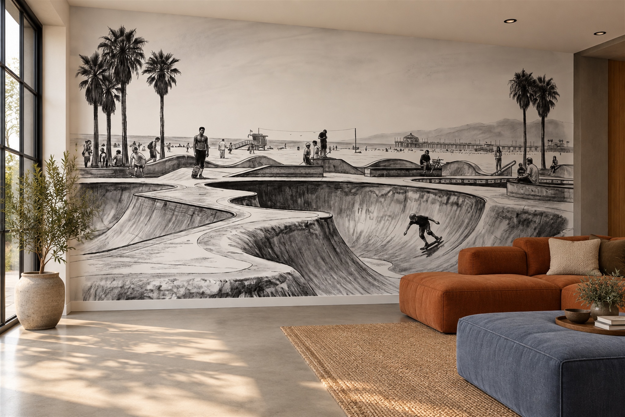Grey Pattern Decorative Wallpaper Mural Layered Contour Wallpaper Mural Accent-wall-wallpaper-murals, Peel-and-stick Finish