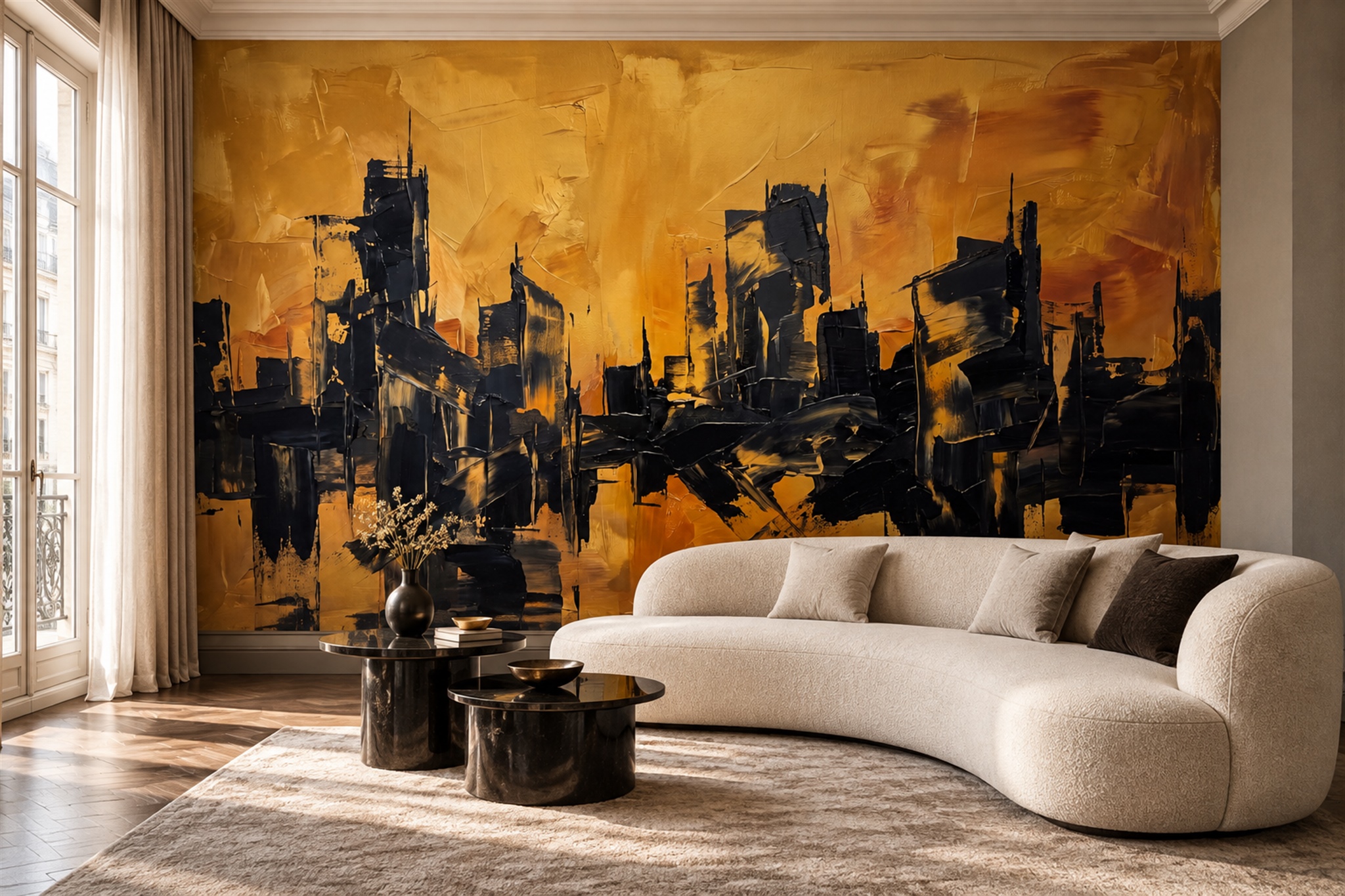 Gold Pattern Decorative Wallpaper Mural Layered Textured Wallpaper Mural Accent-wall-wallpaper-murals, Peel-and-stick Finish