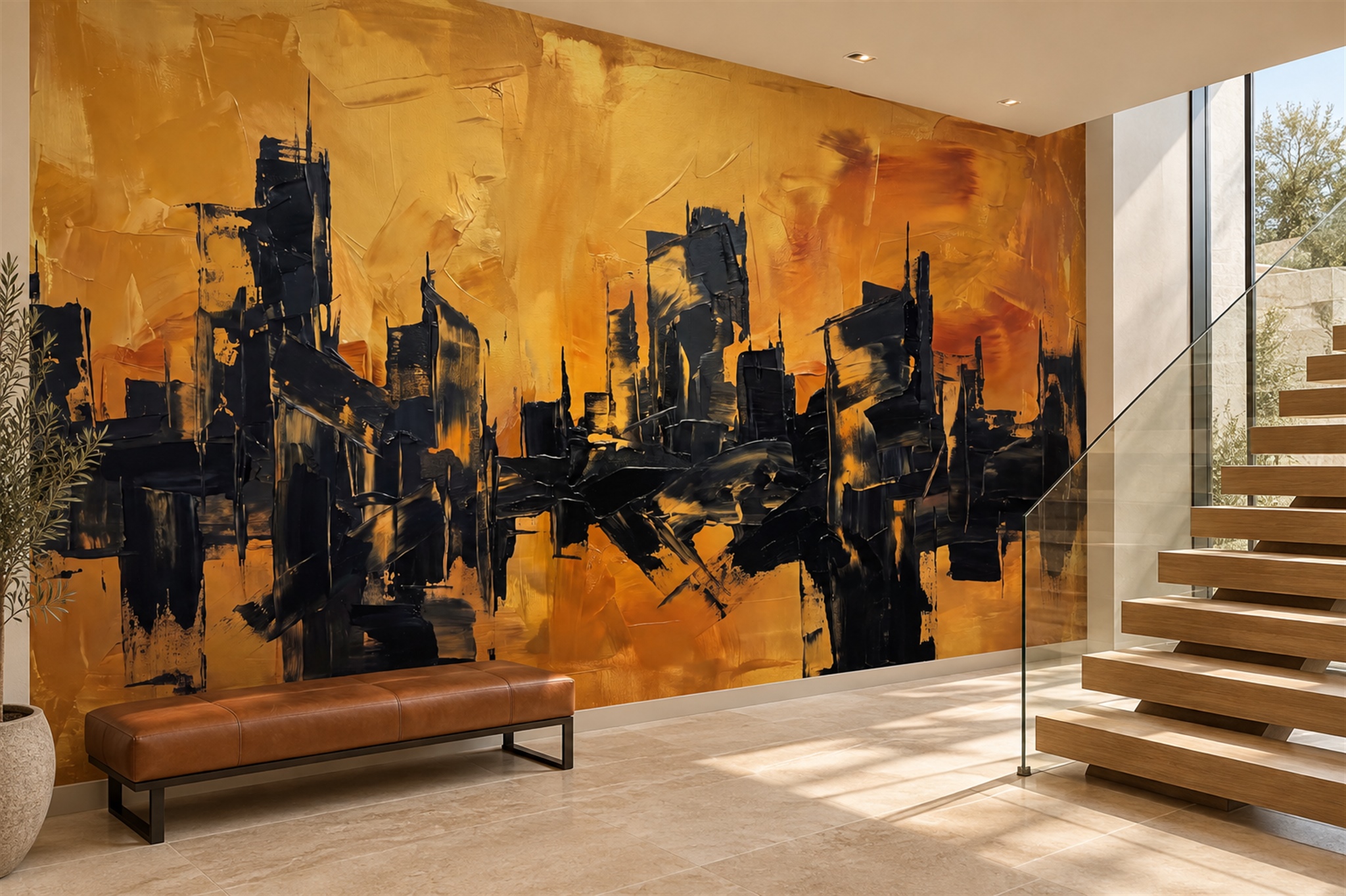 Gold Pattern Decorative Wallpaper Mural Layered Textured Wallpaper Mural Hallway-wallpaper-murals, Peel-and-stick Finish