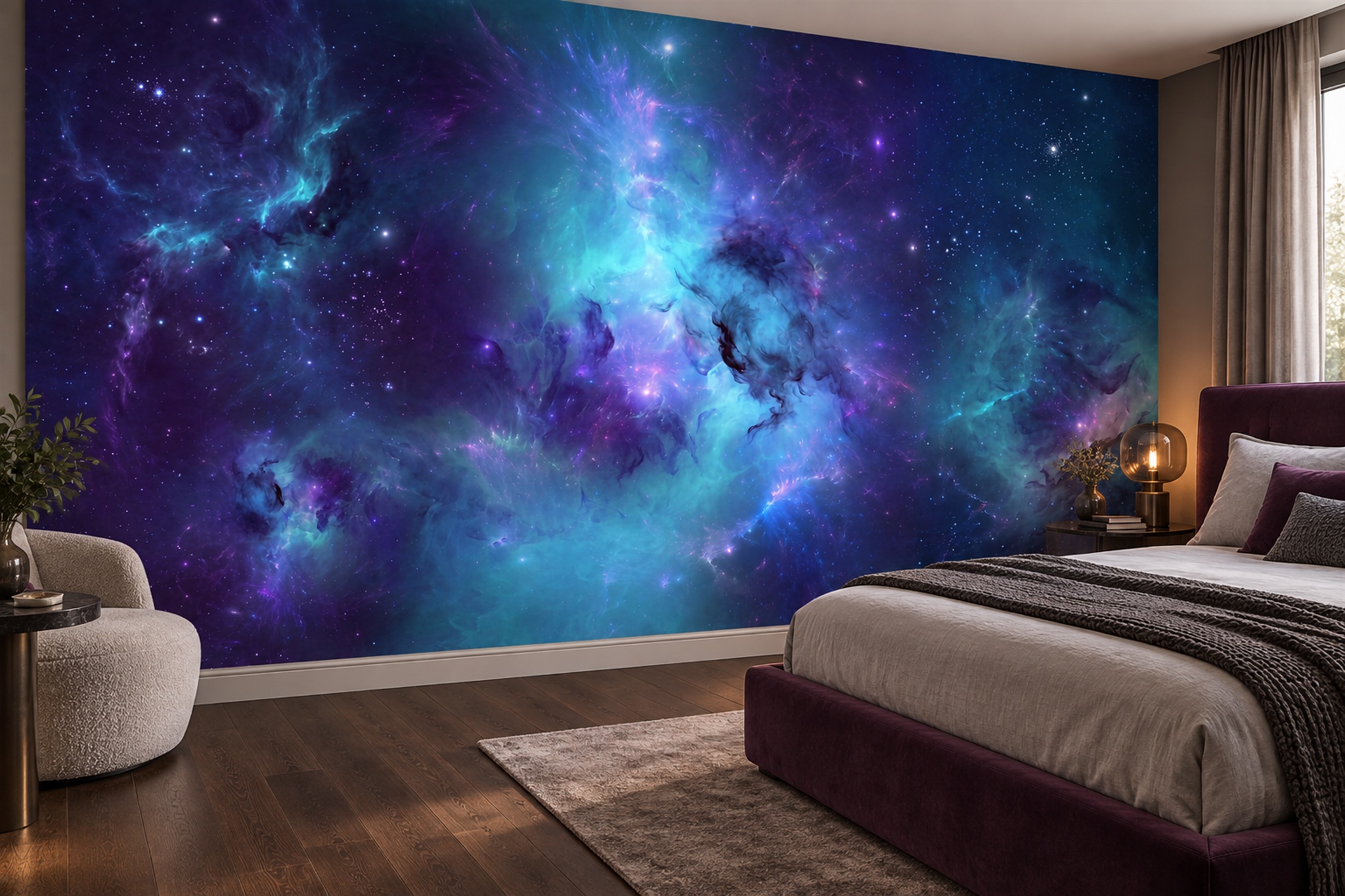 Purple Pattern Decorative Organic Wallpaper Mural Bedroom-wallpaper-murals, Peel-and-stick Finish
