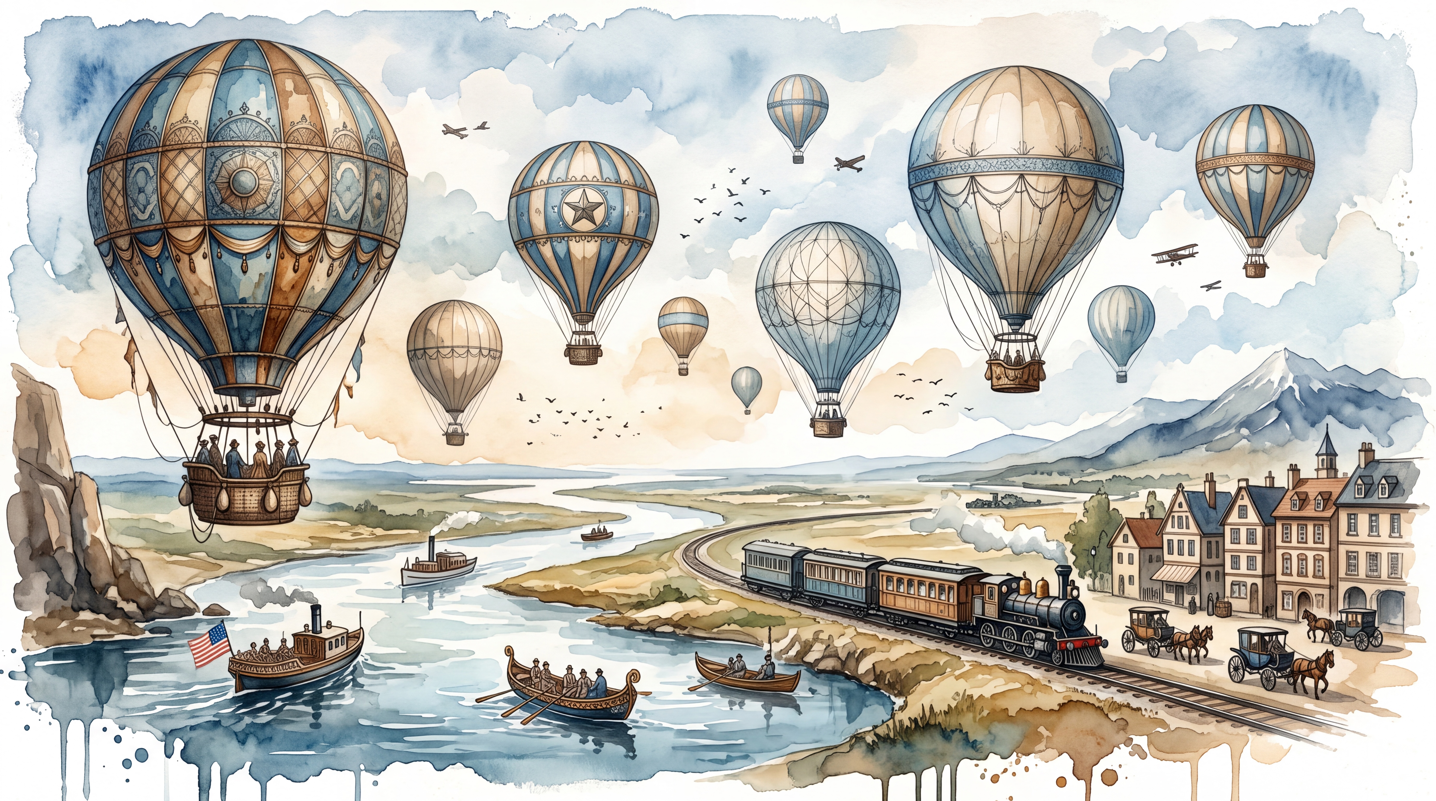Blue Balloons Wallpaper Mural, Peel-and-stick Finish