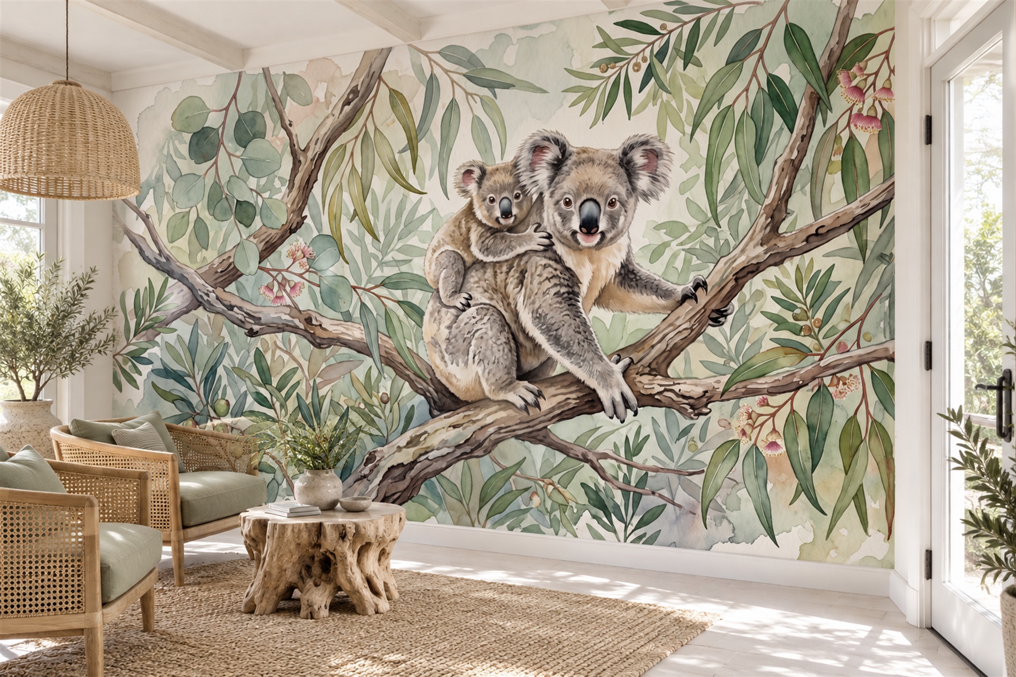 Green Pattern Decorative Wallpaper Mural Layered Quiet Wallpaper Mural, Peel-and-stick Finish