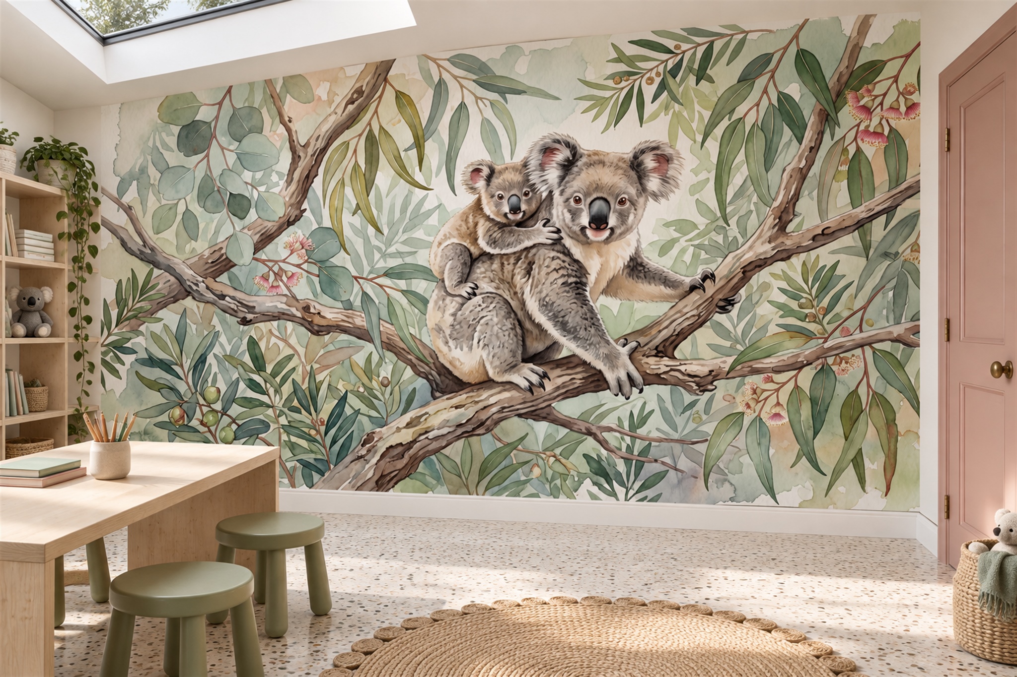 Green Pattern Decorative Wallpaper Mural Layered Quiet Wallpaper Mural Kids-room-wallpaper-murals, Peel-and-stick Finish