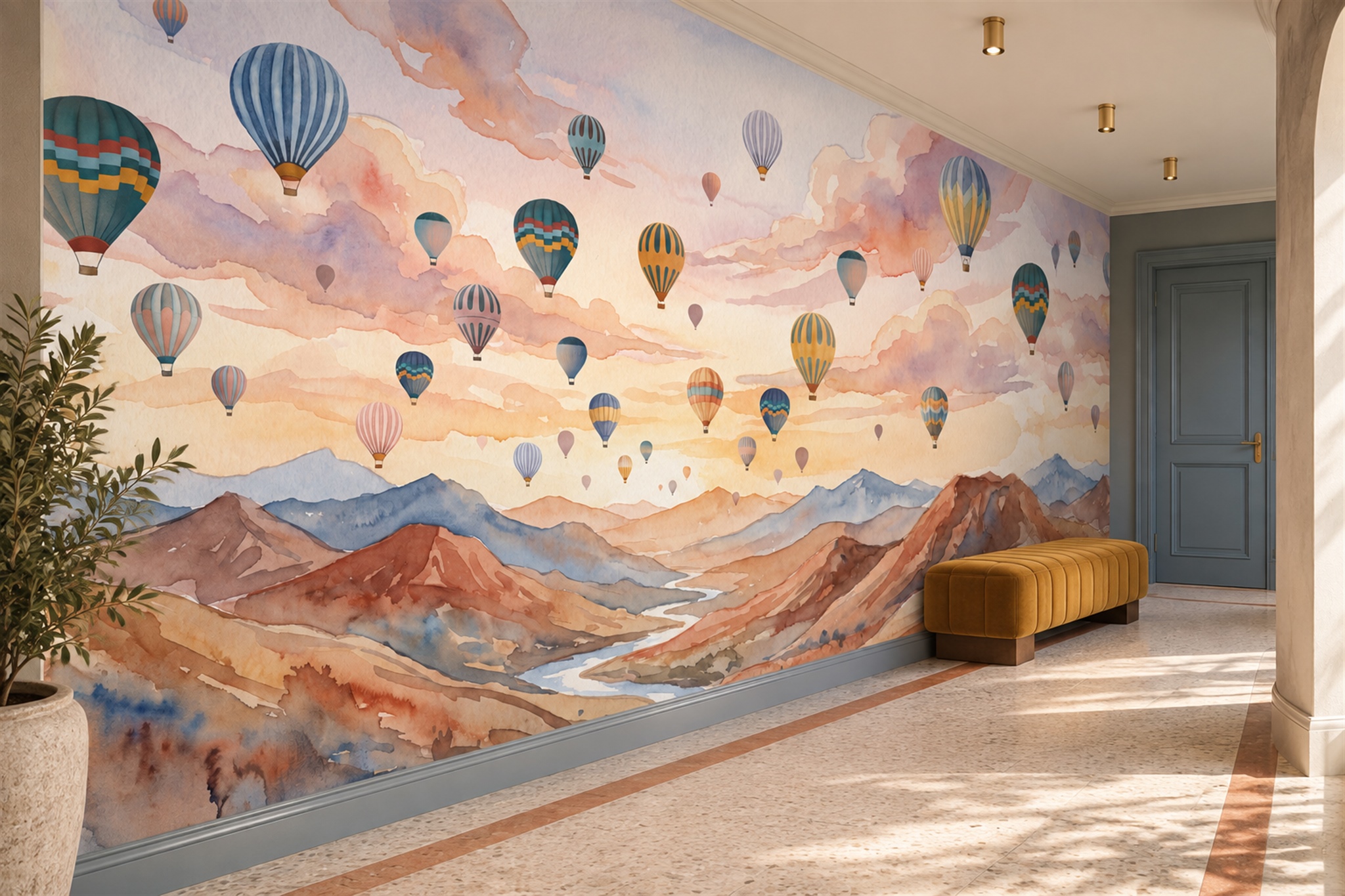 Peach Pattern Decorative Wallpaper Mural Layered Painterly Wallpaper Hallway-wallpaper-murals, Peel-and-stick Finish