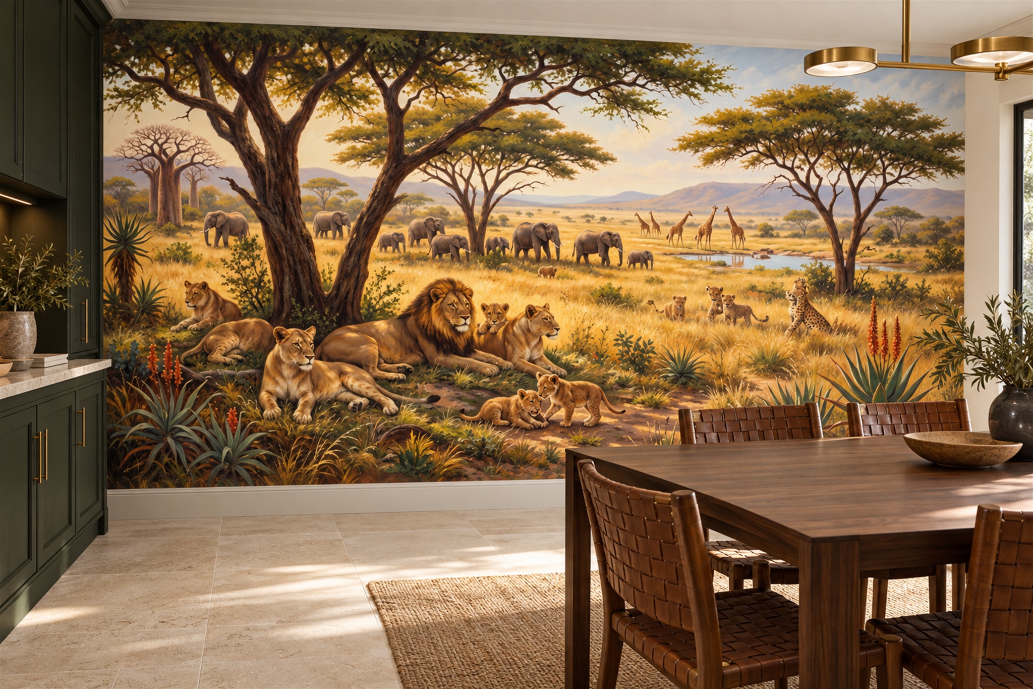 Gold Toile Artful Wallpaper Mural Dining-room-wallpaper-murals, Shown In A Dining Room, Peel-and-stick Finish