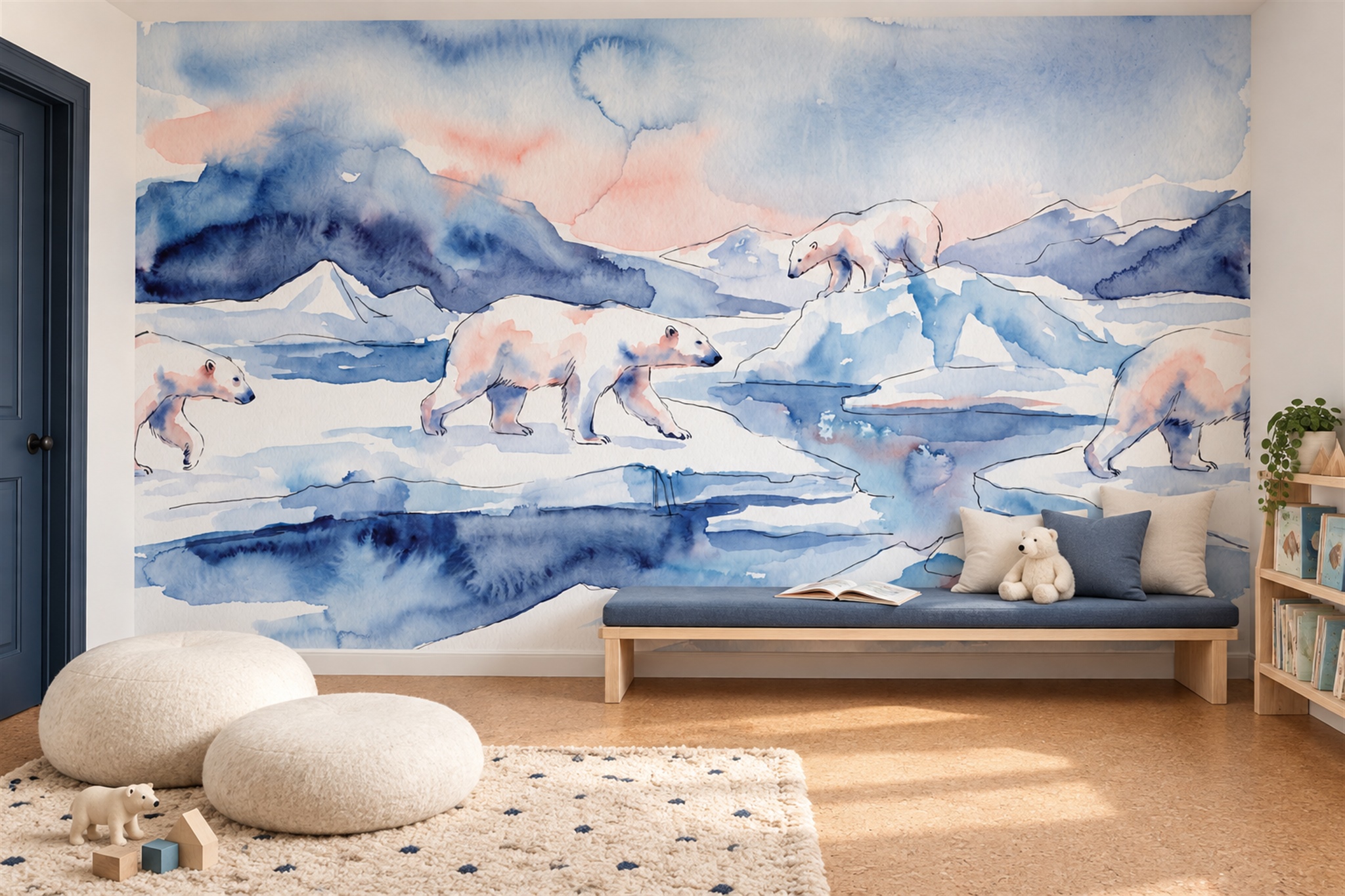 Blue Pattern Decorative Wallpaper Mural Layered Balanced Wallpaper Mural Accent-wall-wallpaper-murals, Peel-and-stick Finish