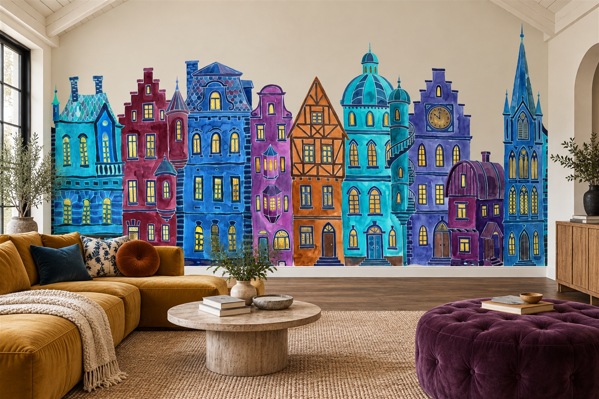 Blue Pattern Decorative Wallpaper Mural Layered Gentle Wallpaper Mural Accent-wall-wallpaper-murals, Peel-and-stick Finish
