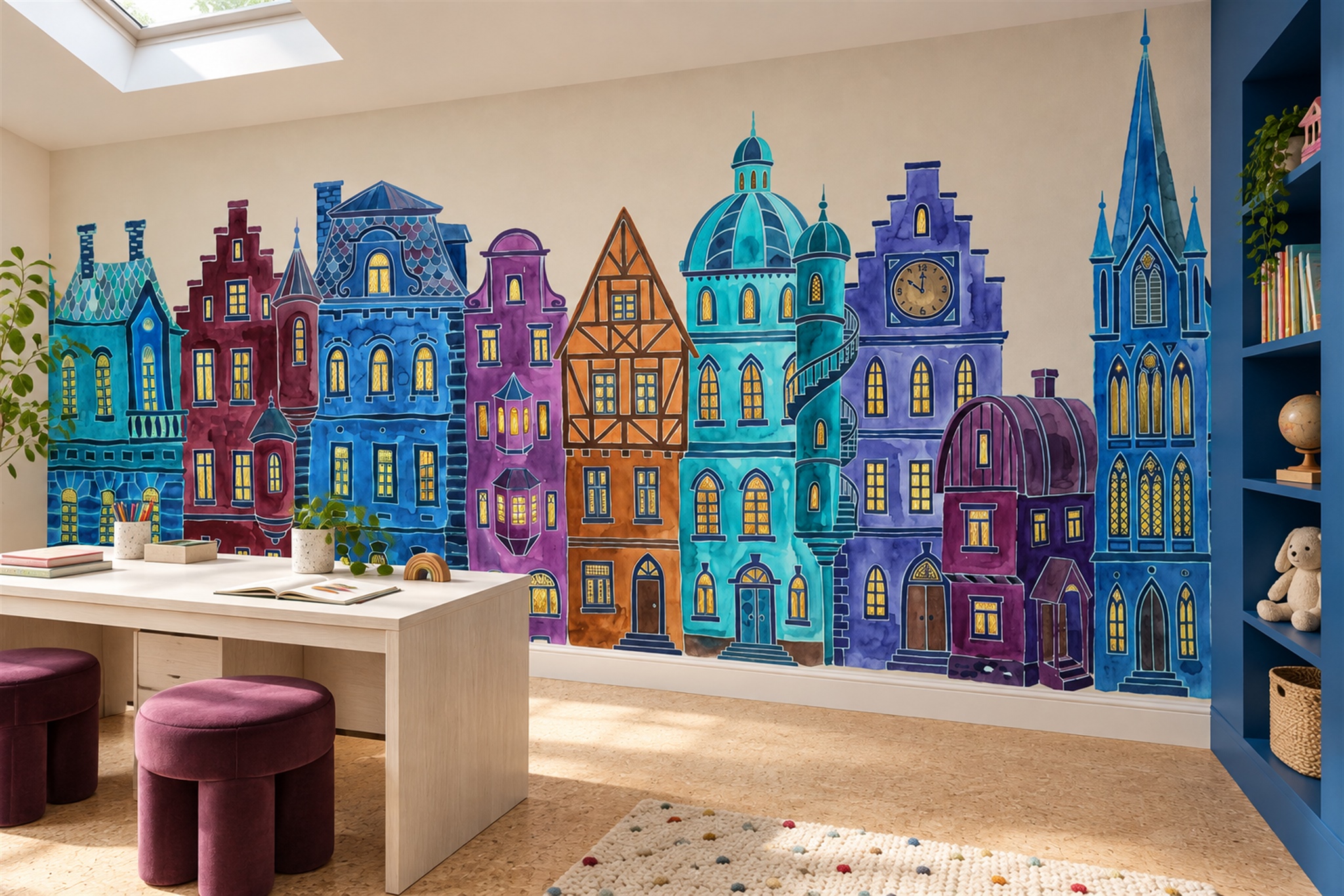 Blue Pattern Decorative Wallpaper Mural Layered Gentle Wallpaper Mural Dining-room-wallpaper-murals, Peel-and-stick Finish