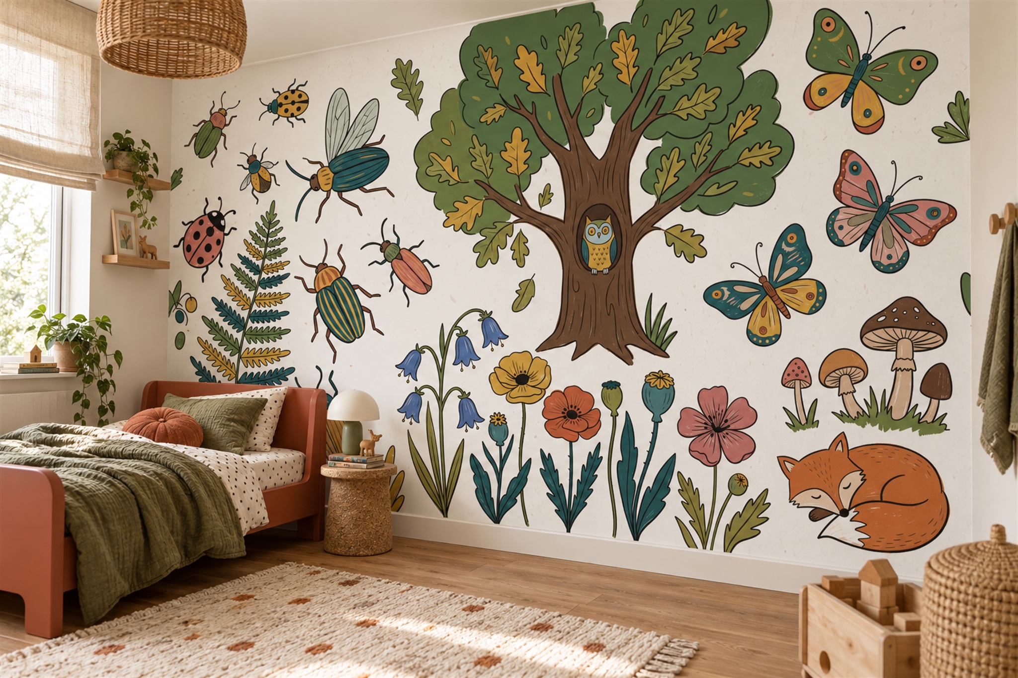Green Woodland Scenic Layered Wallpaper Mural Home-office-wallpaper-murals, Peel-and-stick Finish