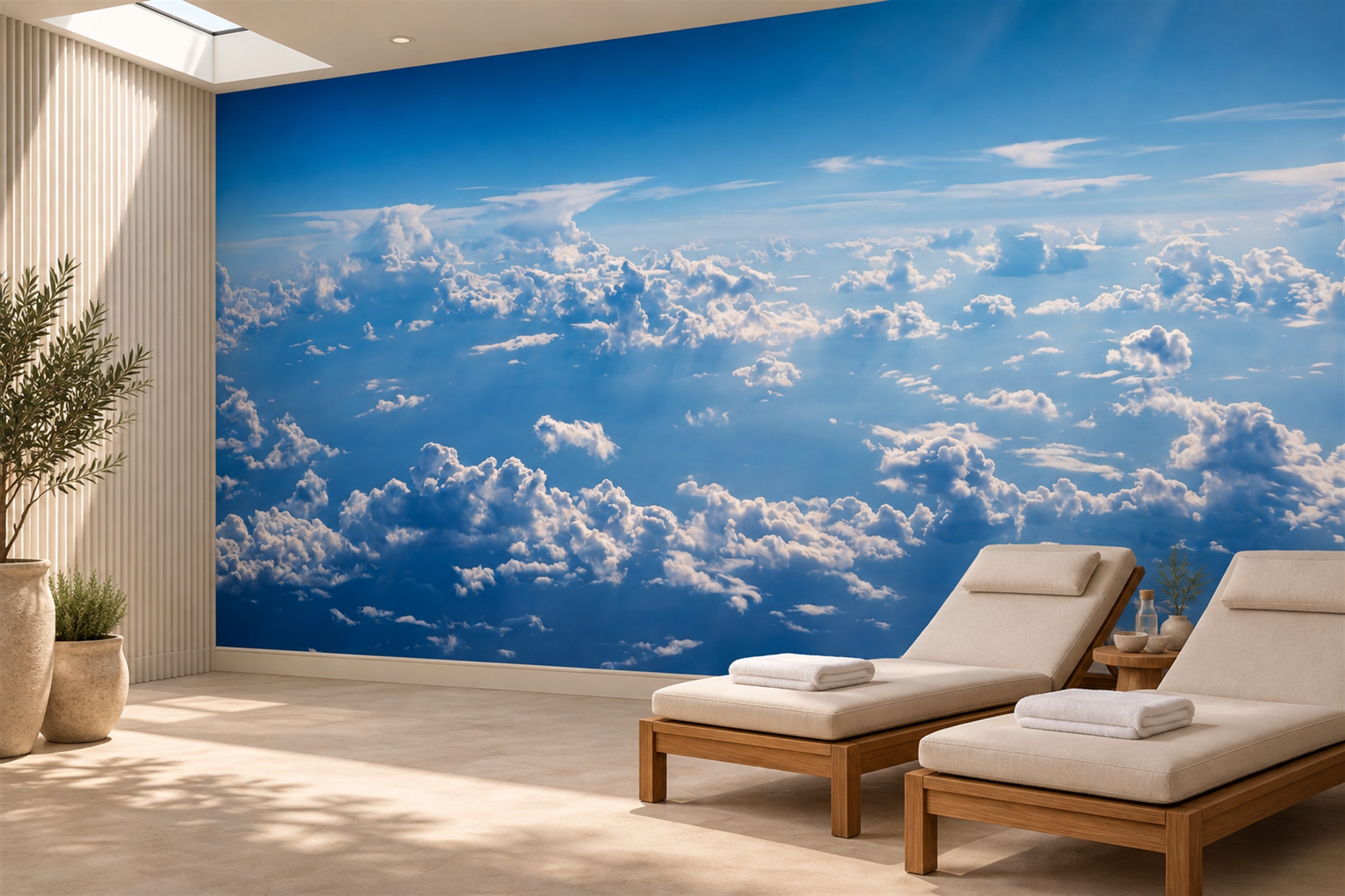 Blue Clouds Artful Wallpaper Mural Layered Marks Wallpaper Mural Accent-wall-wallpaper-murals, Peel-and-stick Finish