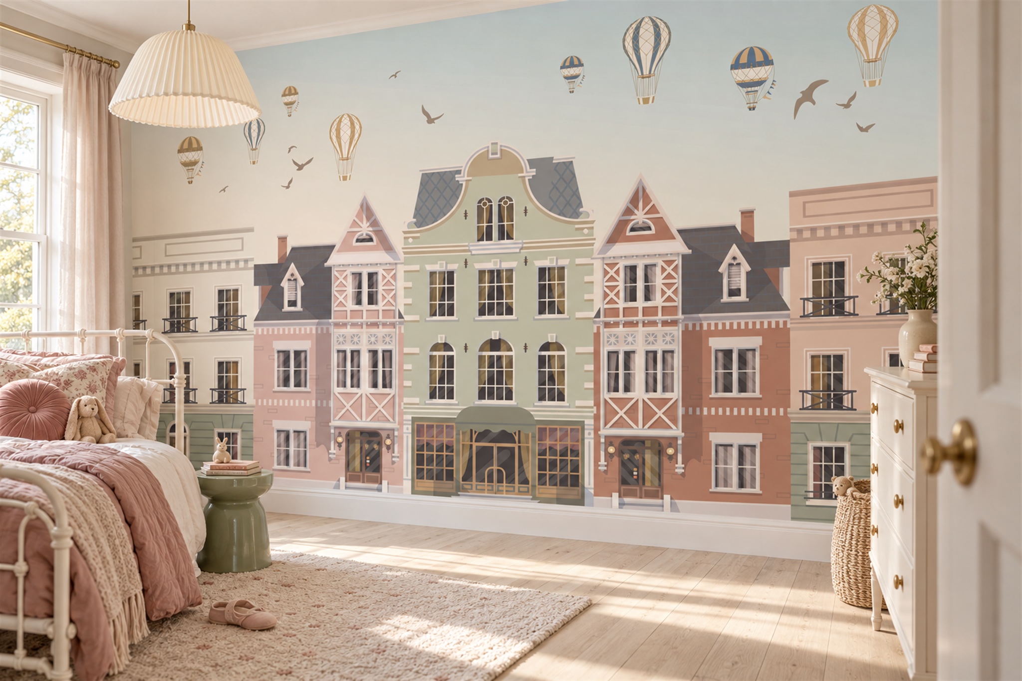 Pink Pattern Decorative Wallpaper Mural Layered Brushwork Wallpaper Kids-room-wallpaper-murals, Peel-and-stick Finish