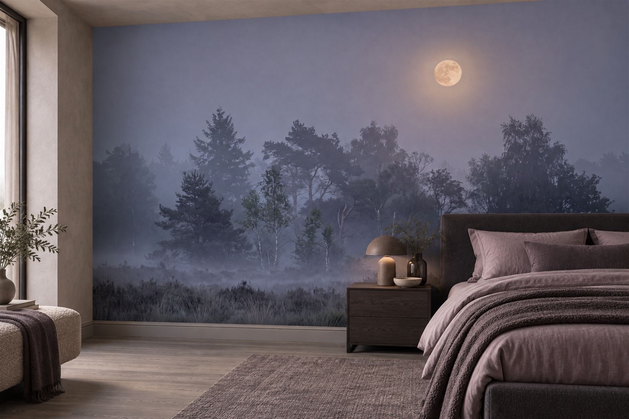 Purple Forest Scenic Wallpaper Mural Bedroom-wallpaper-murals, Peel-and-stick Finish