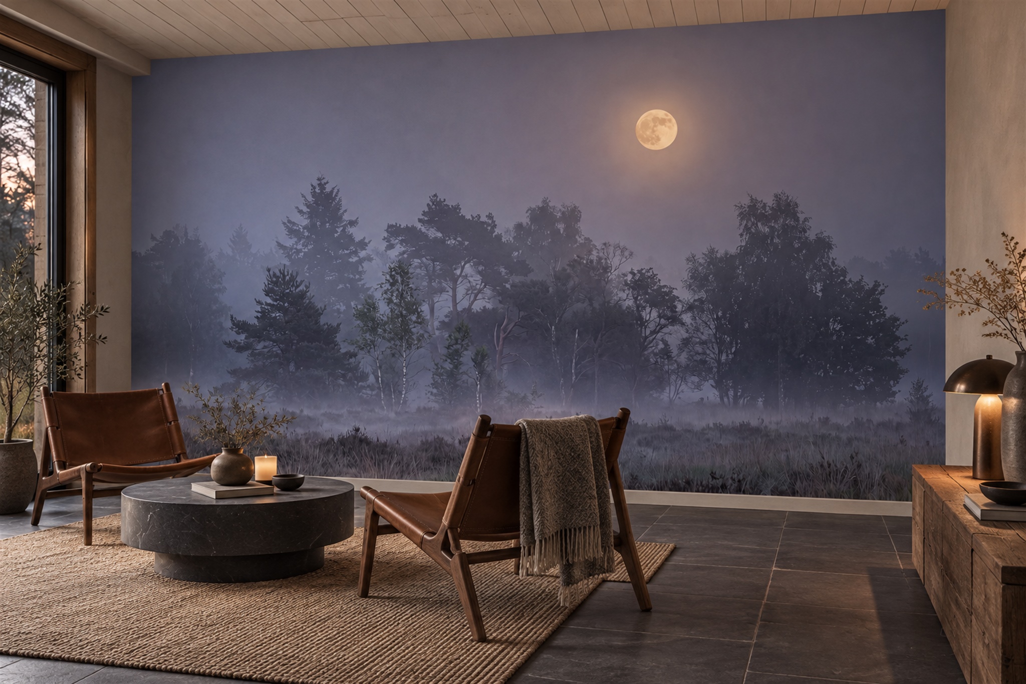 Purple Forest Scenic Wallpaper Mural Accent-wall-wallpaper-murals, Peel-and-stick Finish