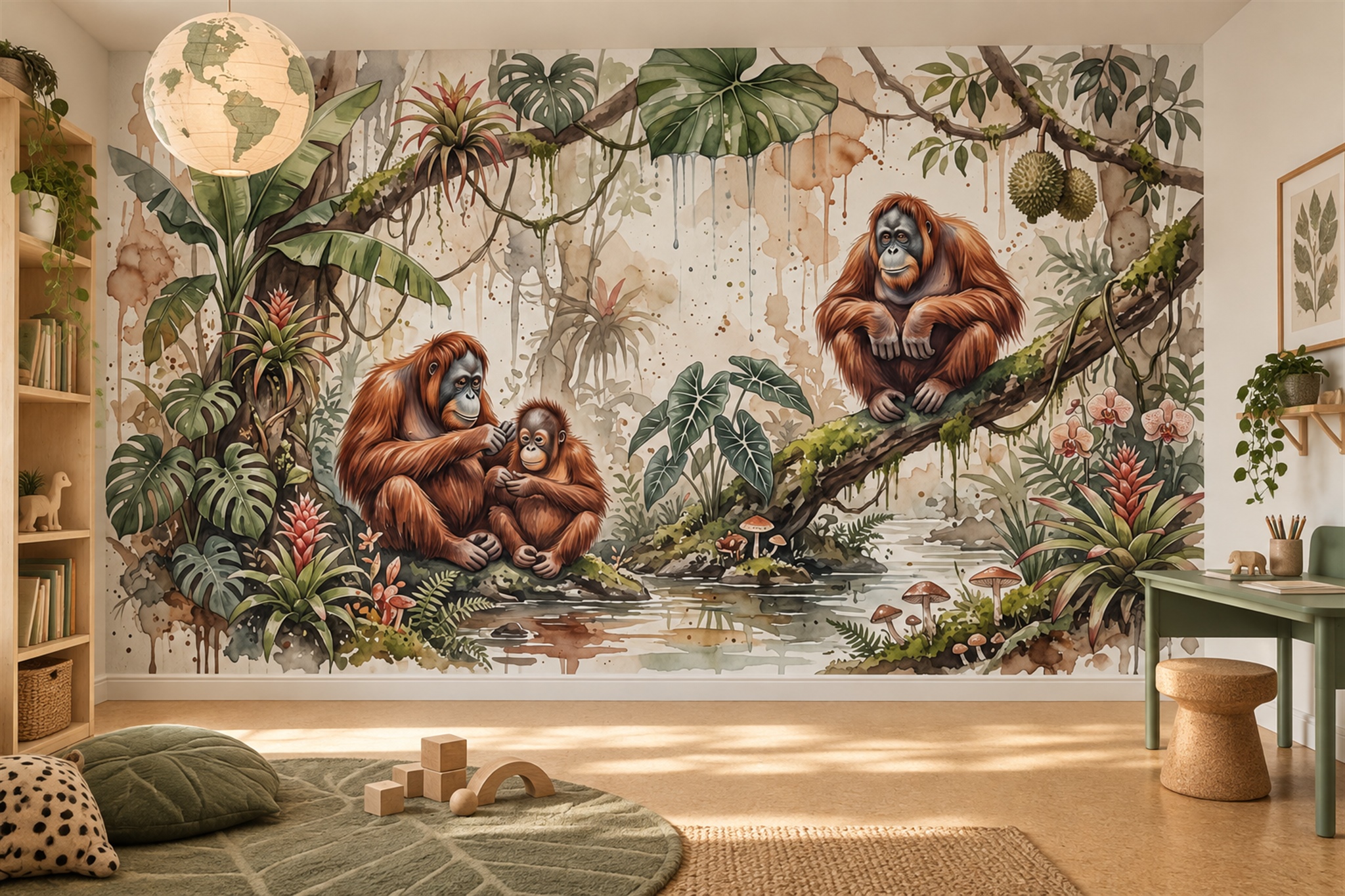 Green Pattern Decorative Wallpaper Mural Layered Expressive Wallpaper Accent-wall-wallpaper-murals, Peel-and-stick Finish