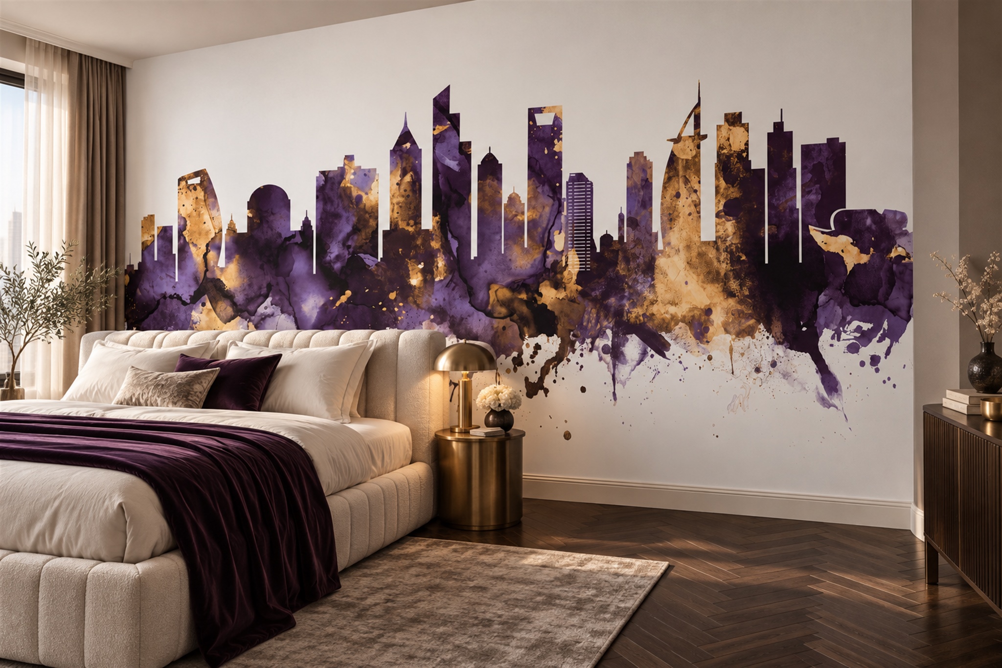 Purple Pattern Decorative Atmospheric Wallpaper Mural Bedroom-wallpaper-murals, Peel-and-stick Finish