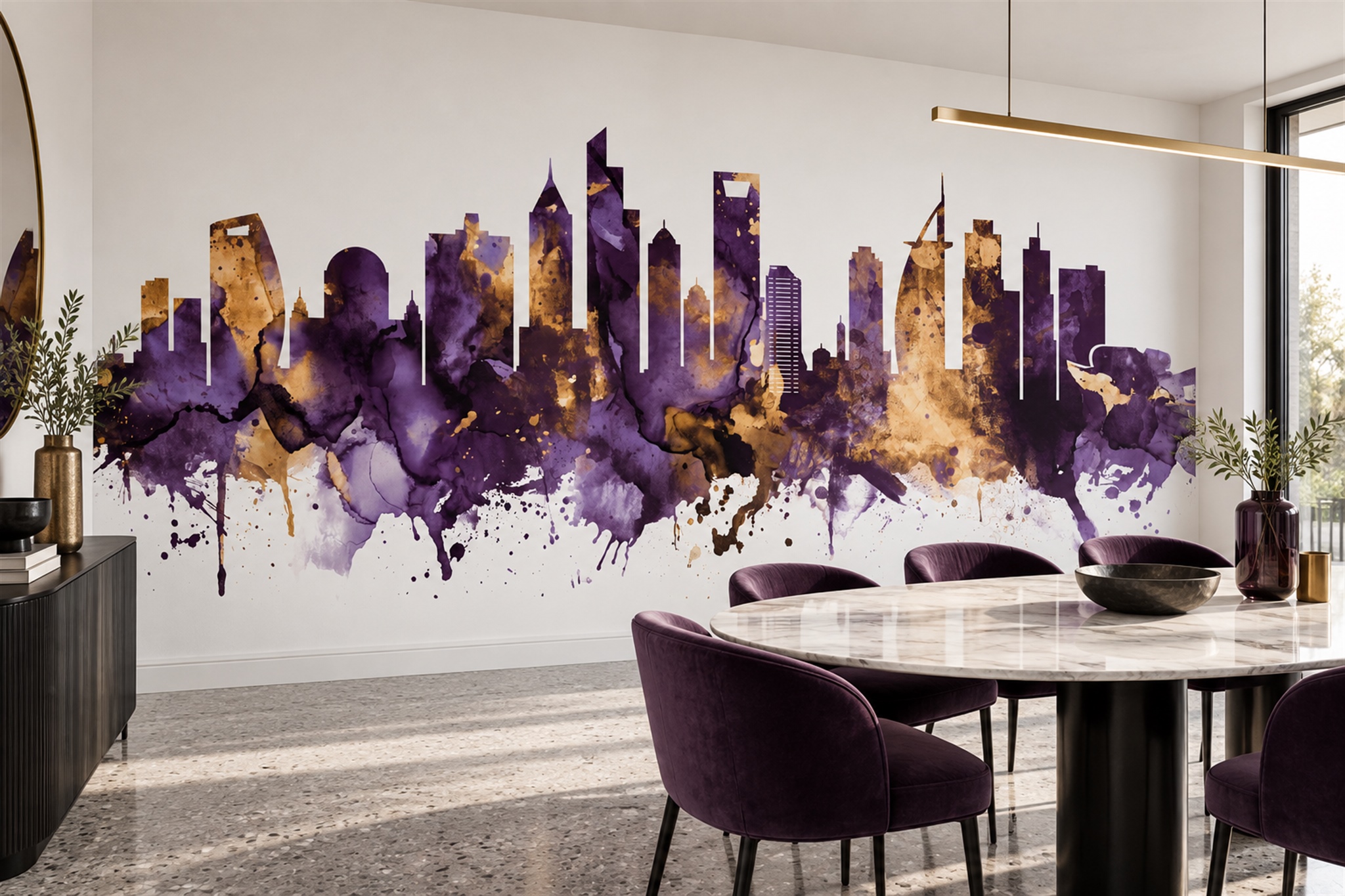 Purple Pattern Decorative Atmospheric Wallpaper Mural Feature-wall-wallpaper-murals, Peel-and-stick Finish