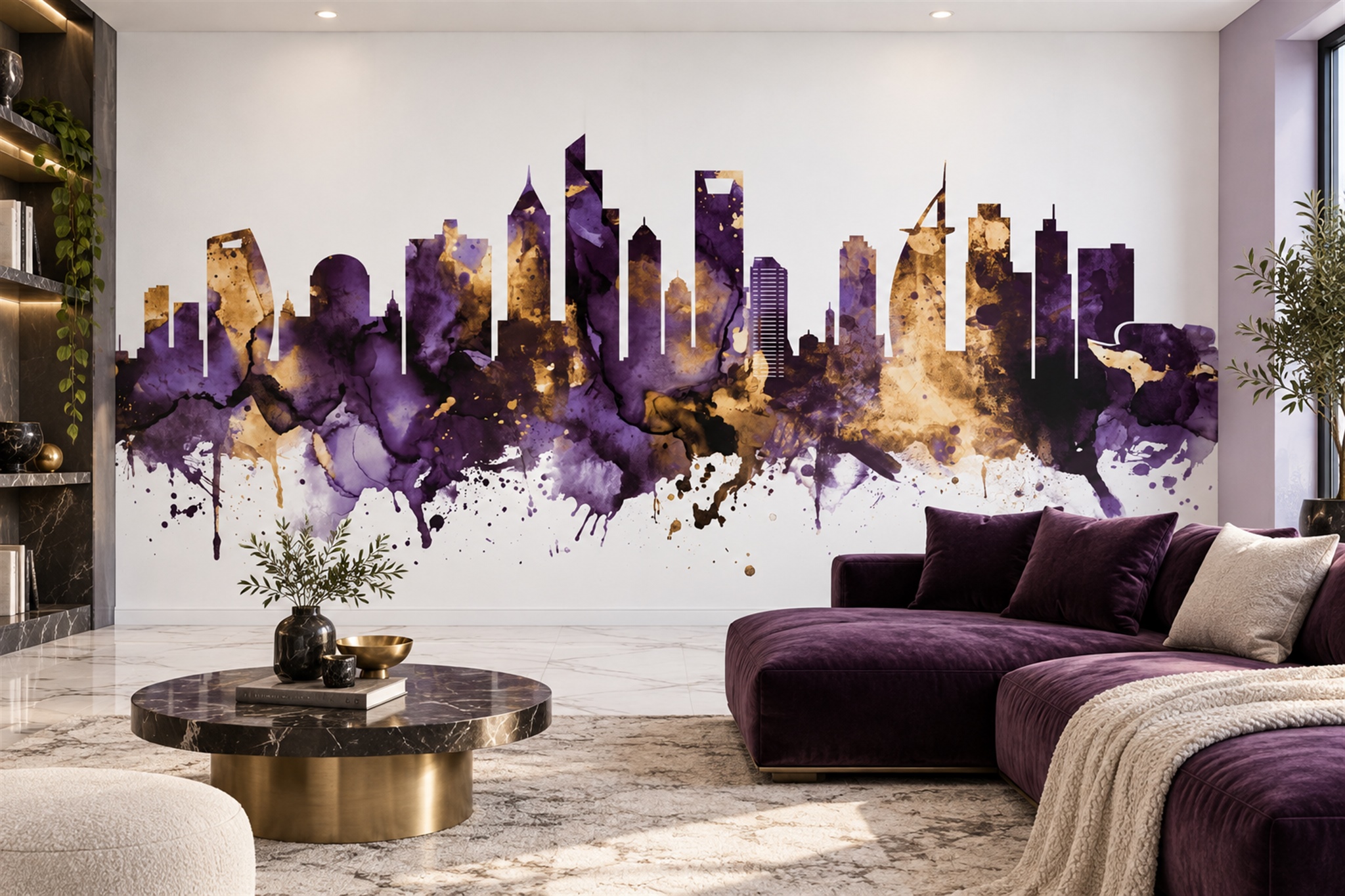 Purple Pattern Decorative Atmospheric Wallpaper Mural Feature-wall-wallpaper-murals, Peel-and-stick Finish