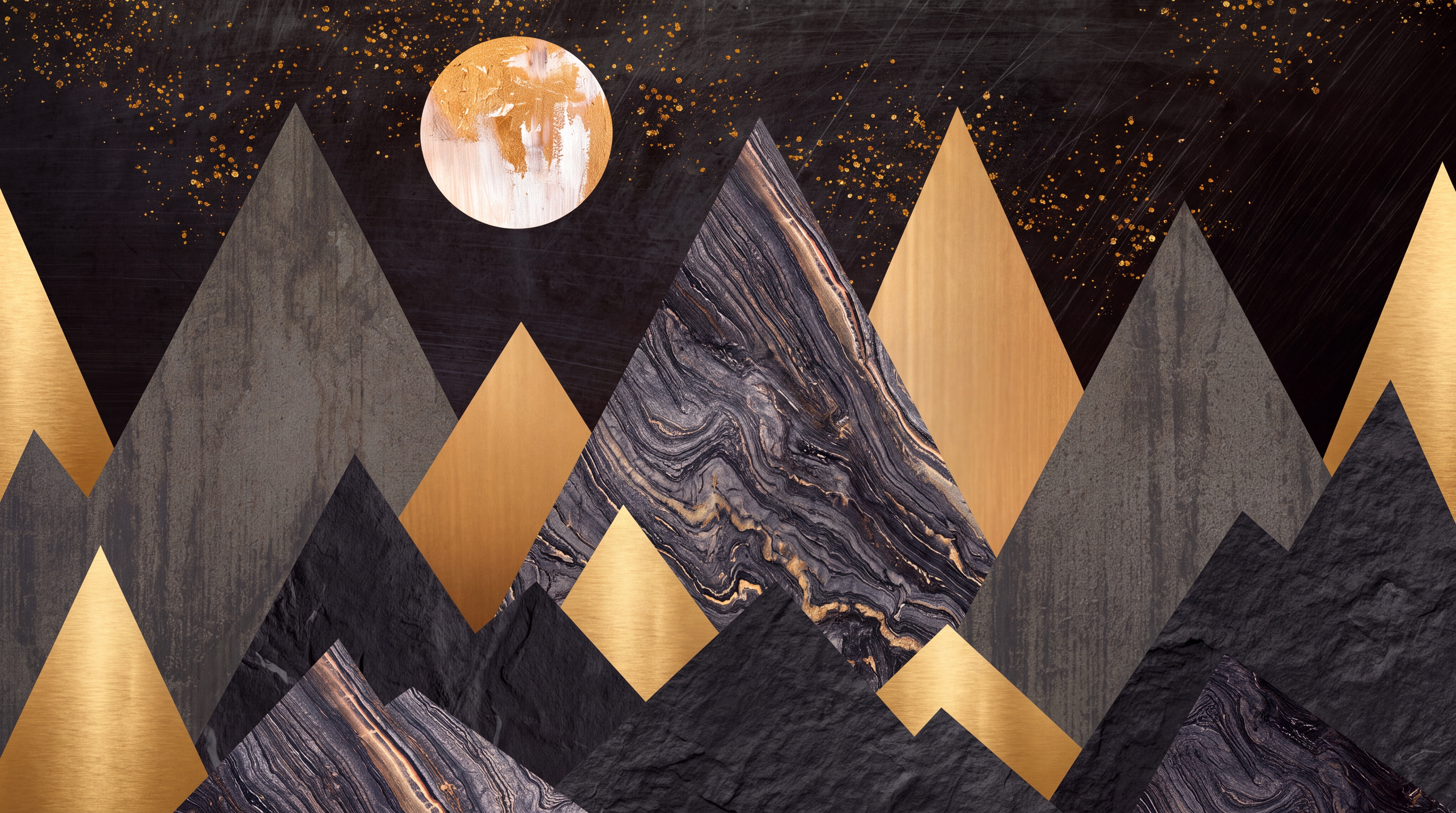 Gold Mountain Scenic Layered Wallpaper Mural, Peel-and-stick Finish
