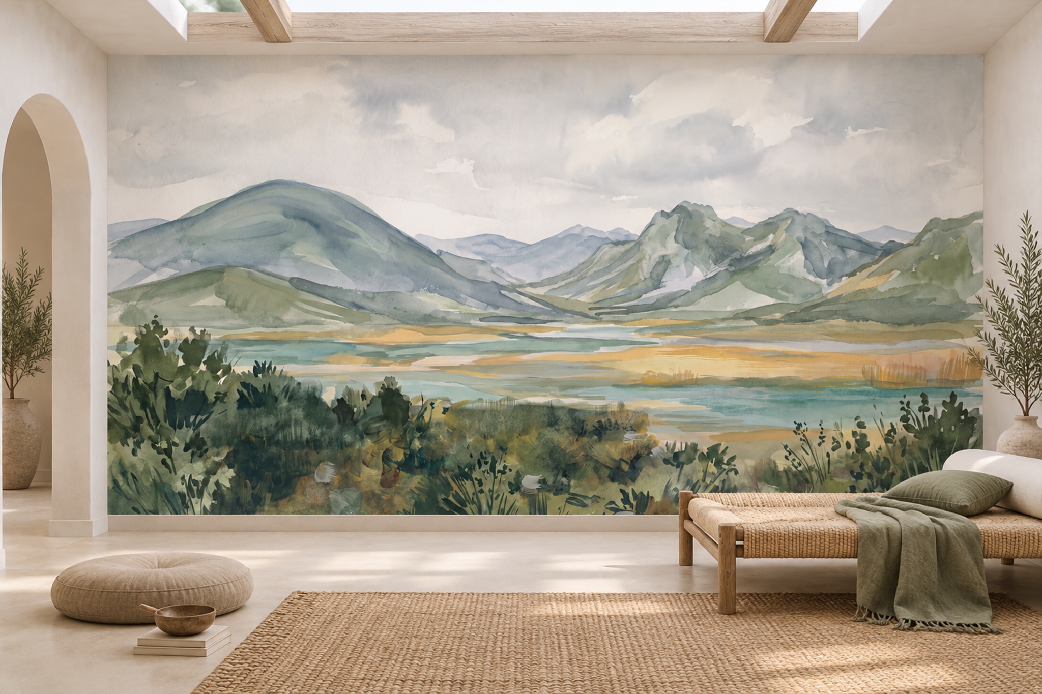 Green Mountain Scenic Decorative Wallpaper Mural Dining-room-wallpaper-murals, Peel-and-stick Finish